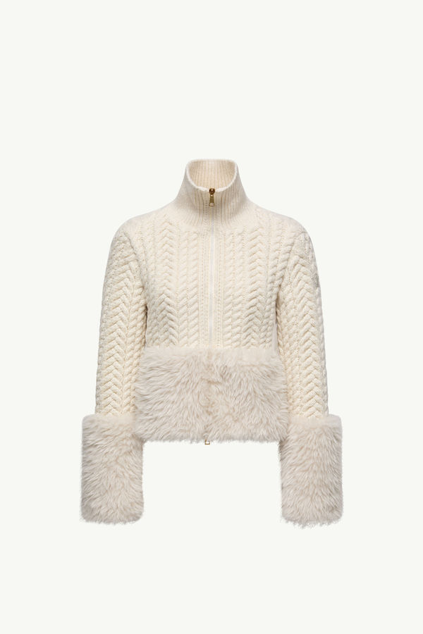 Wool Blend Zip-Up Cardigan Women White Ivory Moncler 2