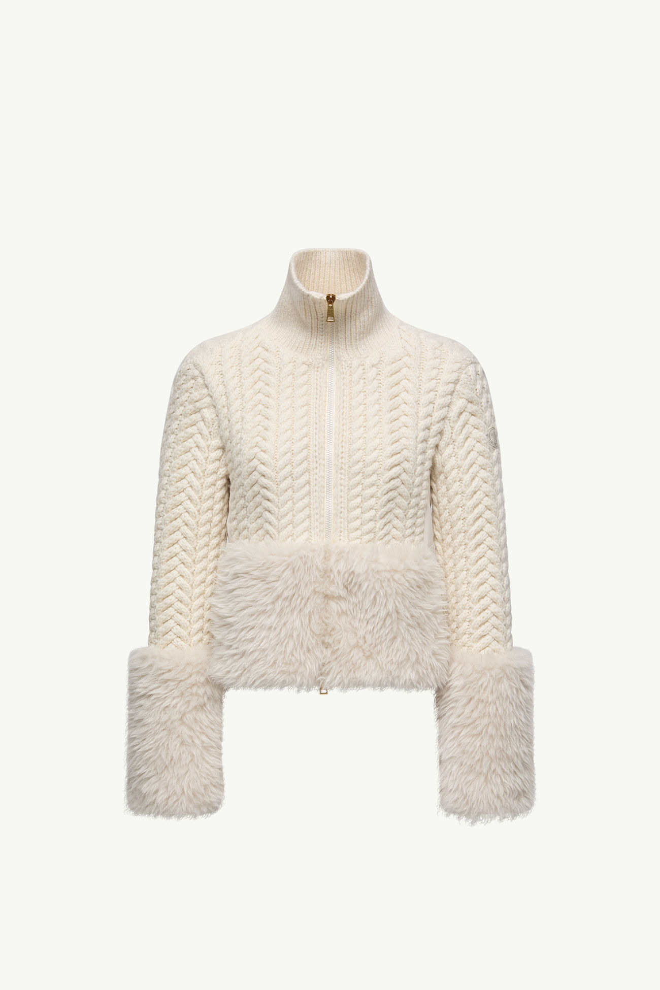 羊毛混紡拉鏈開襟毛衣 女士 象牙白色 Moncler 2