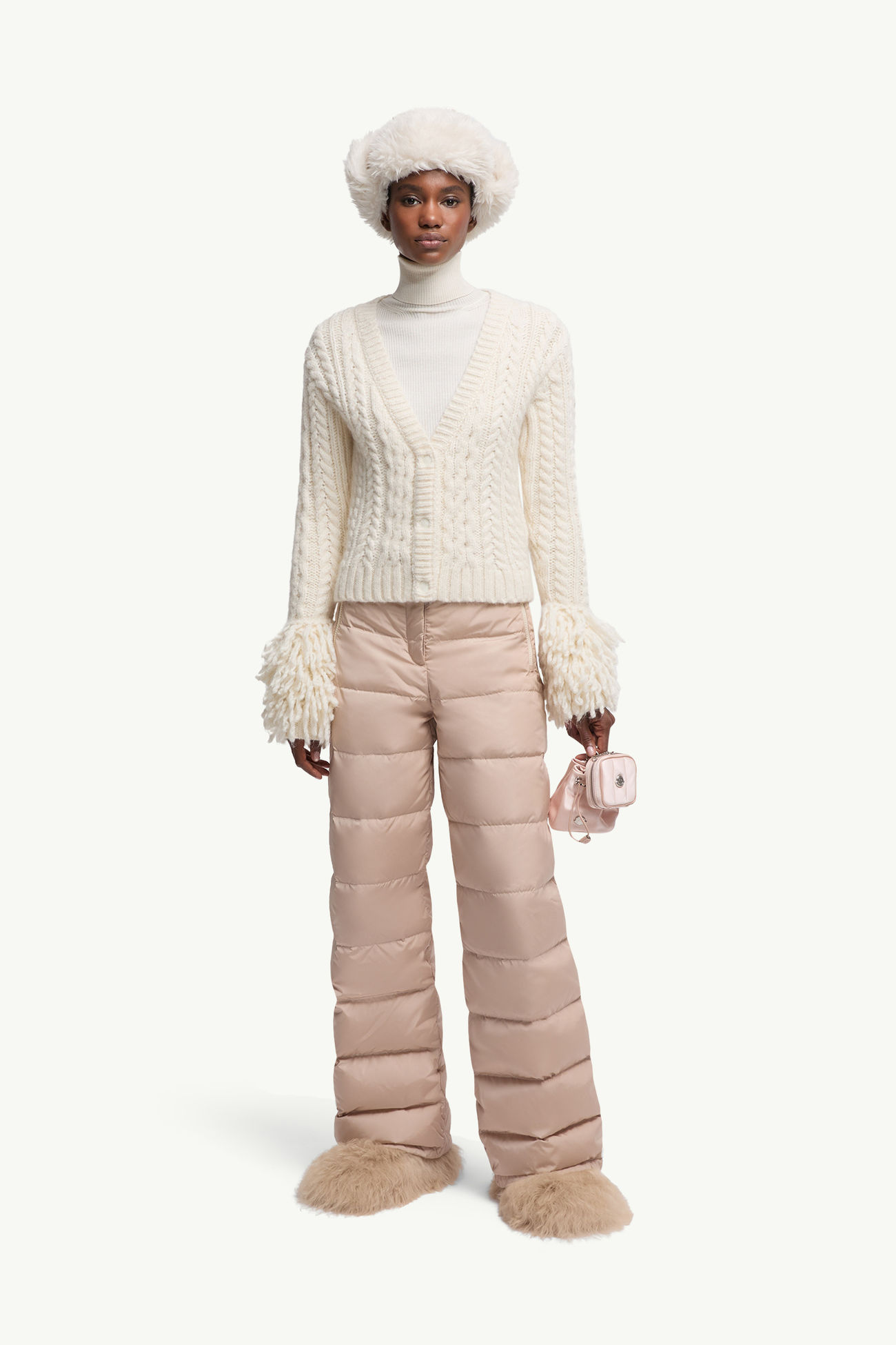 羊駝毛混紡V領開襟毛衣 女士 象牙白色 Moncler 0