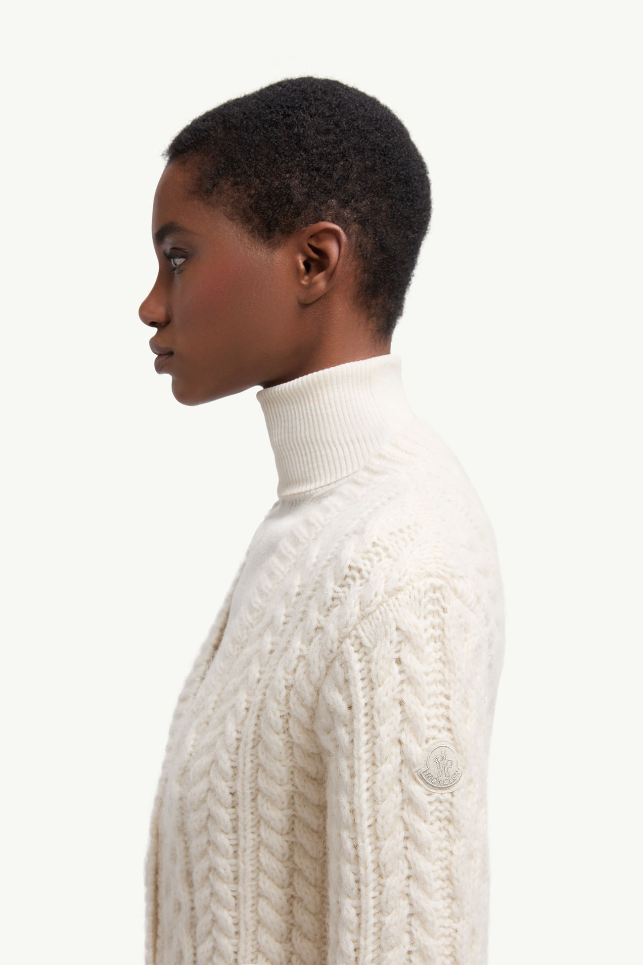 Strickjacke mit V-Ausschnitt aus Alpakamischung Damen Weiß-Elfenbein Moncler 1