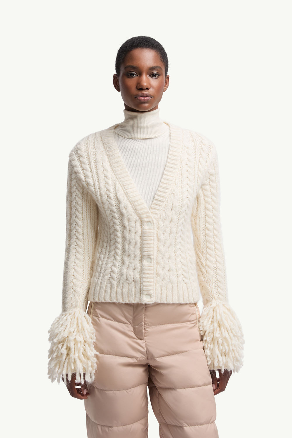 Alpaca Blend V-Neck Cardigan Women White Ivory Moncler 3