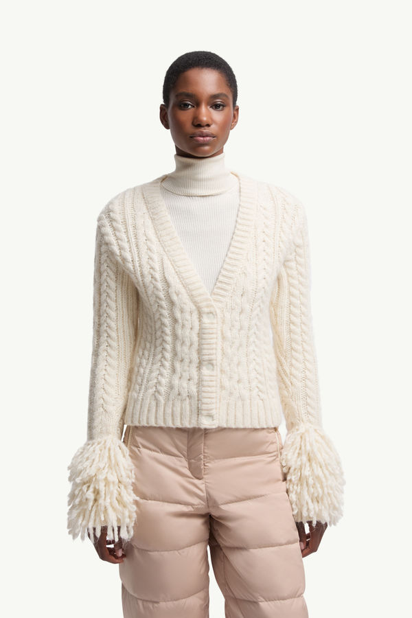 Alpaca Blend V-Neck Cardigan Women White Ivory Moncler 3