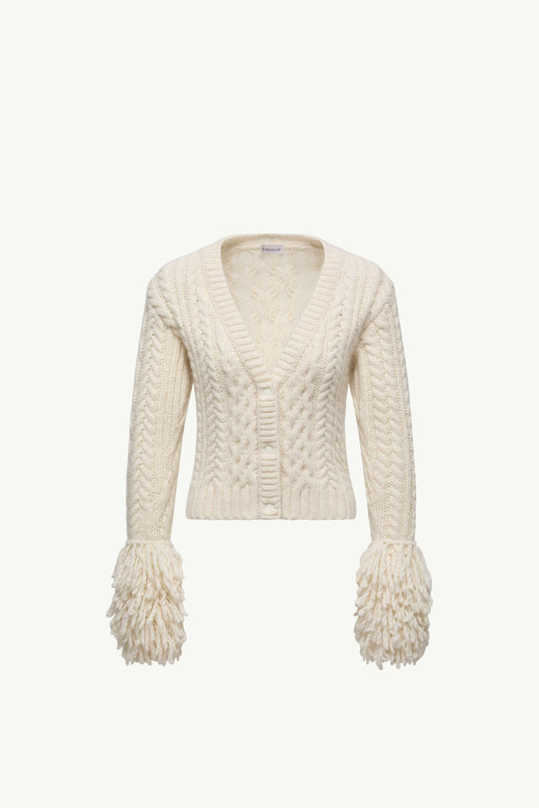 Alpaca Blend V-Neck Cardigan Women White Ivory Moncler 2