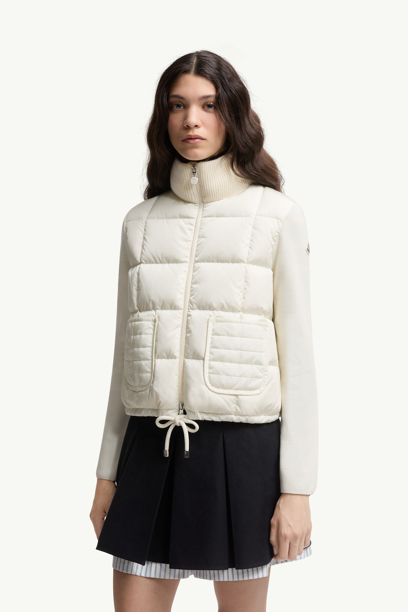 Gefütterte Woll-Strickjacke mit Reißverschluss und Steppung Damen Weiß Moncler 3