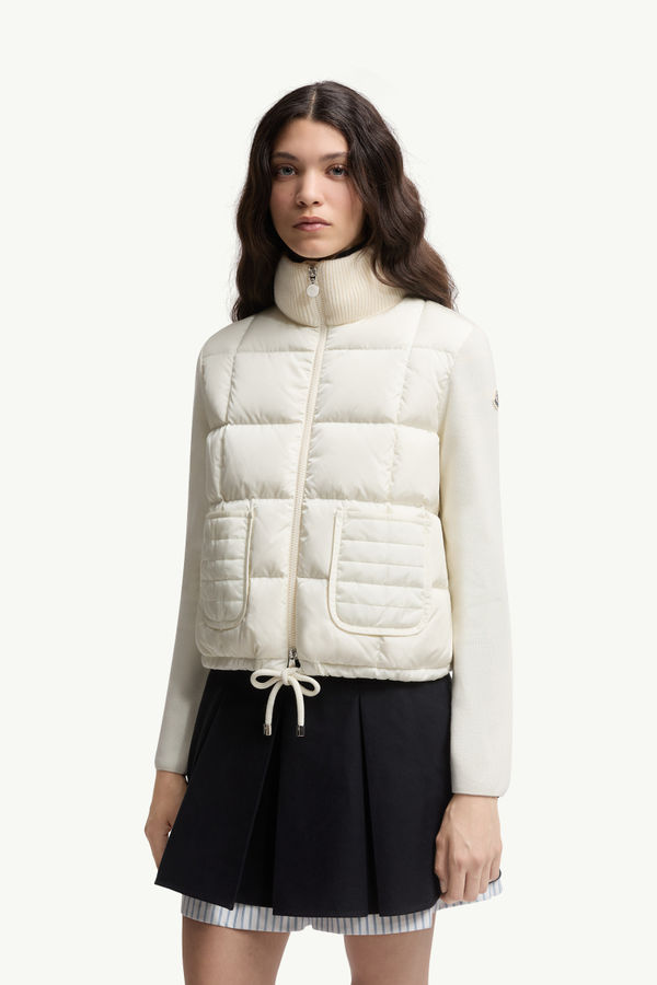 Square-Quilted Padded Wool Zip-Up Cardigan Women White Moncler 3