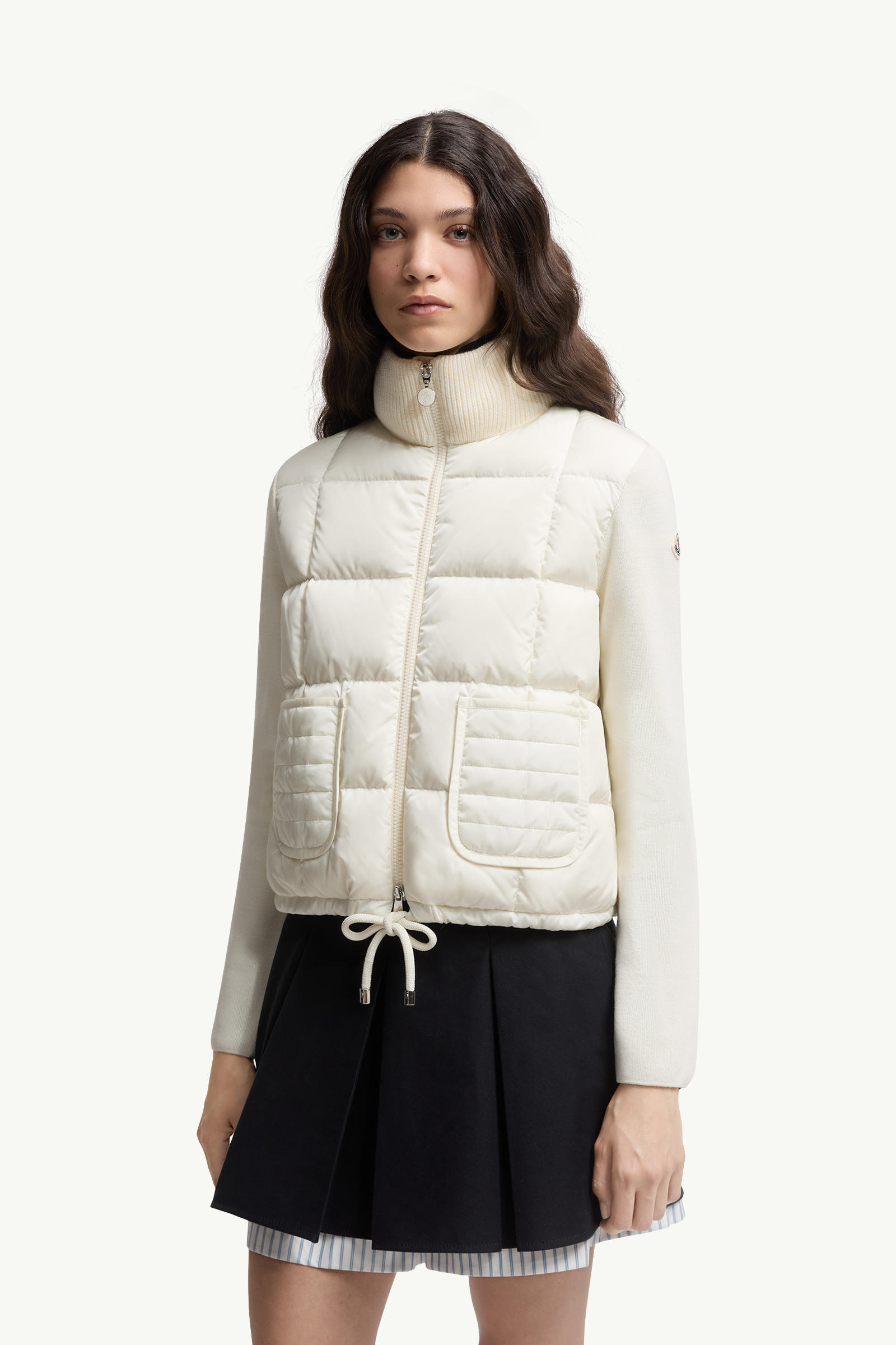Square-Quilted Padded Wool Zip-Up Cardigan Women White Moncler 3