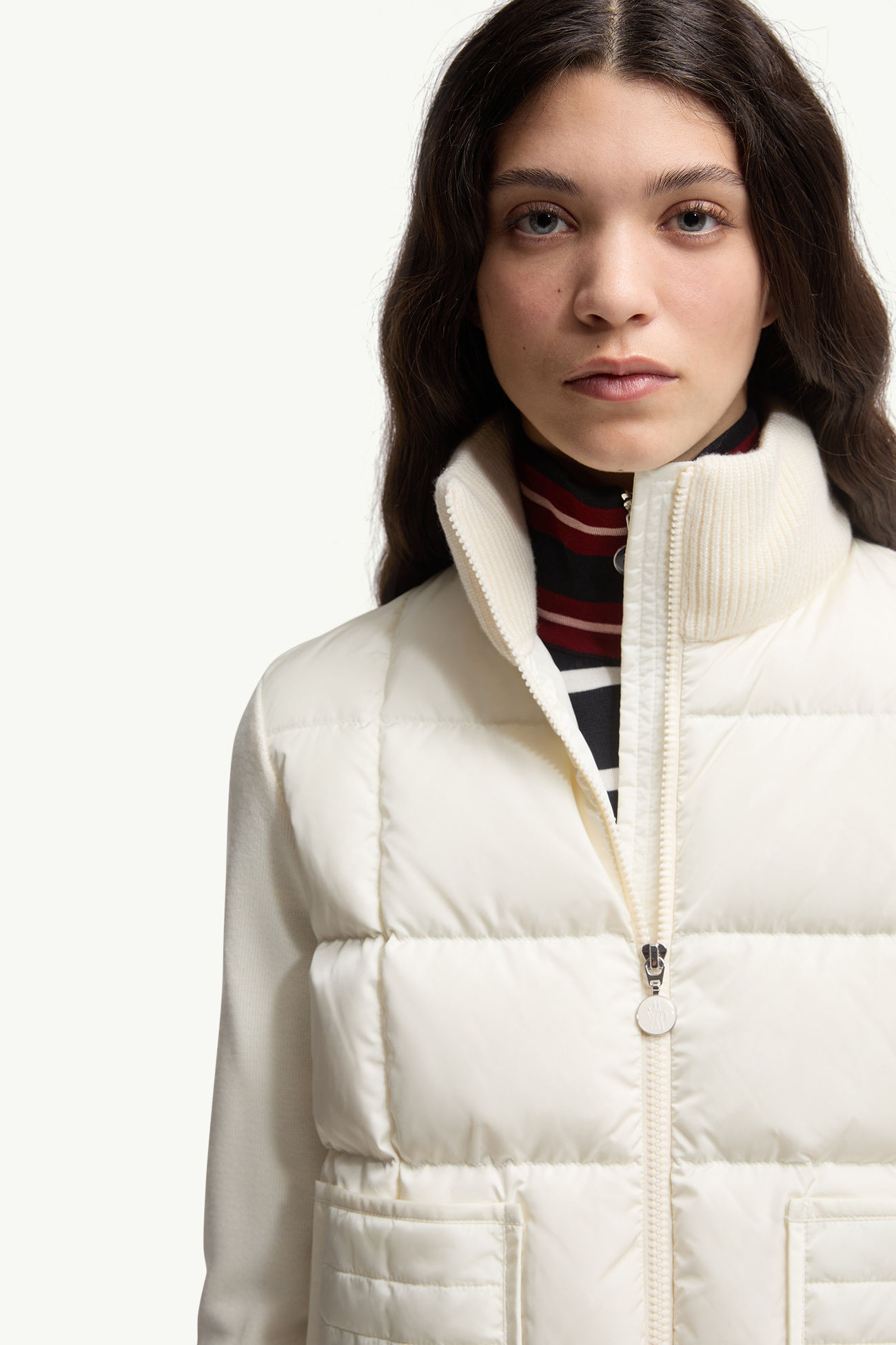 Gefütterte Woll-Strickjacke mit Reißverschluss und Steppung Damen Weiß Moncler 5