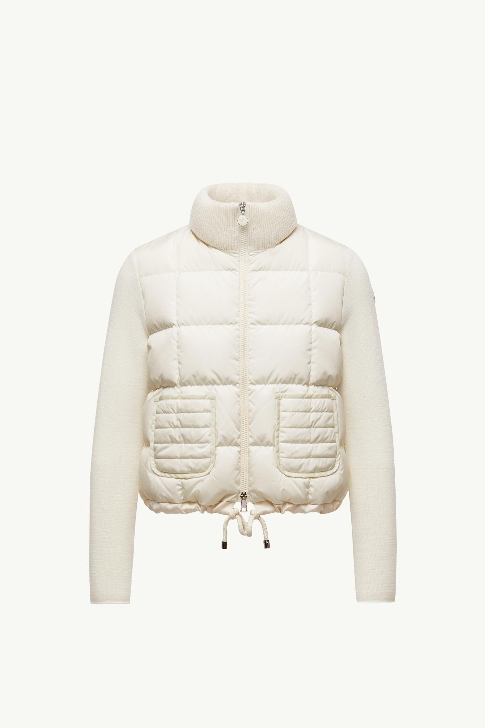 White Square-Quilted Padded Wool Zip-Up Cardigan - Sweaters