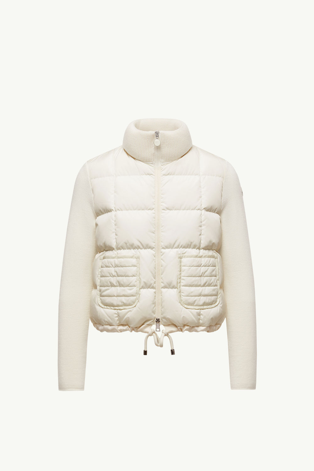 Square-Quilted Padded Wool Zip-Up Cardigan Women White Moncler 2