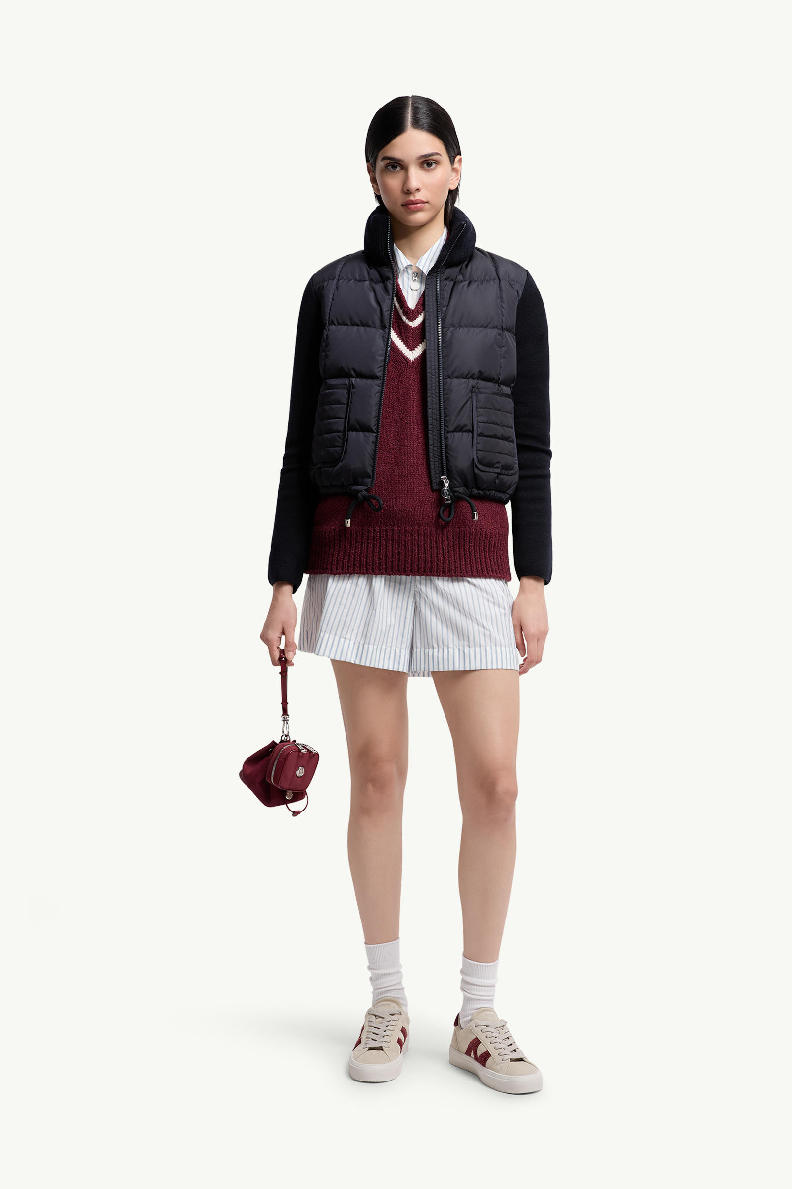 Square-Quilted Padded Wool Zip-Up Cardigan Women Navy Blue Moncler 0