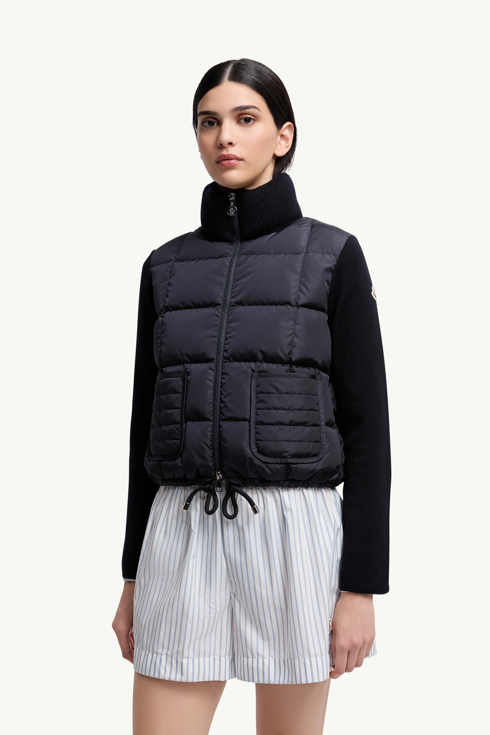 Square-Quilted Padded Wool Zip-Up Cardigan Women Navy Blue Moncler 3