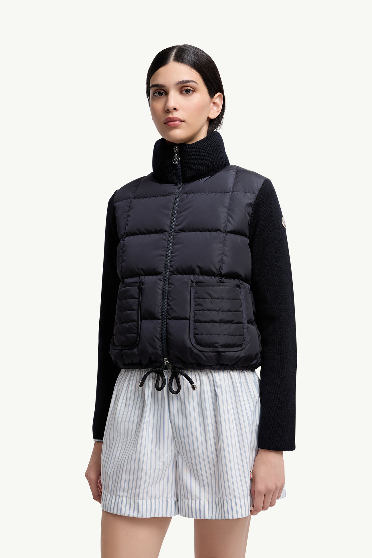 女士方形绗缝加衬羊毛拉链开衫 女士 海军蓝色 Moncler 3