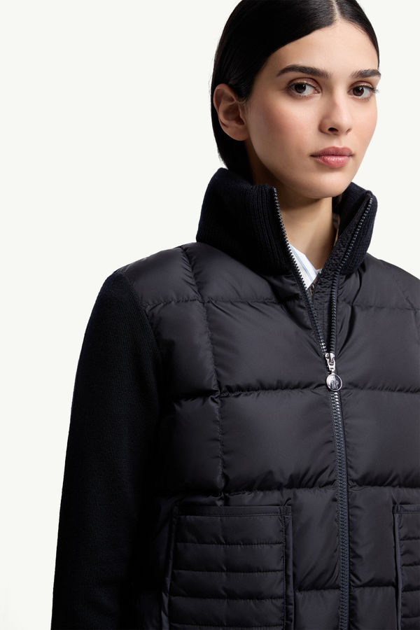 Square-Quilted Padded Wool Zip-Up Cardigan Women Navy Blue Moncler 5