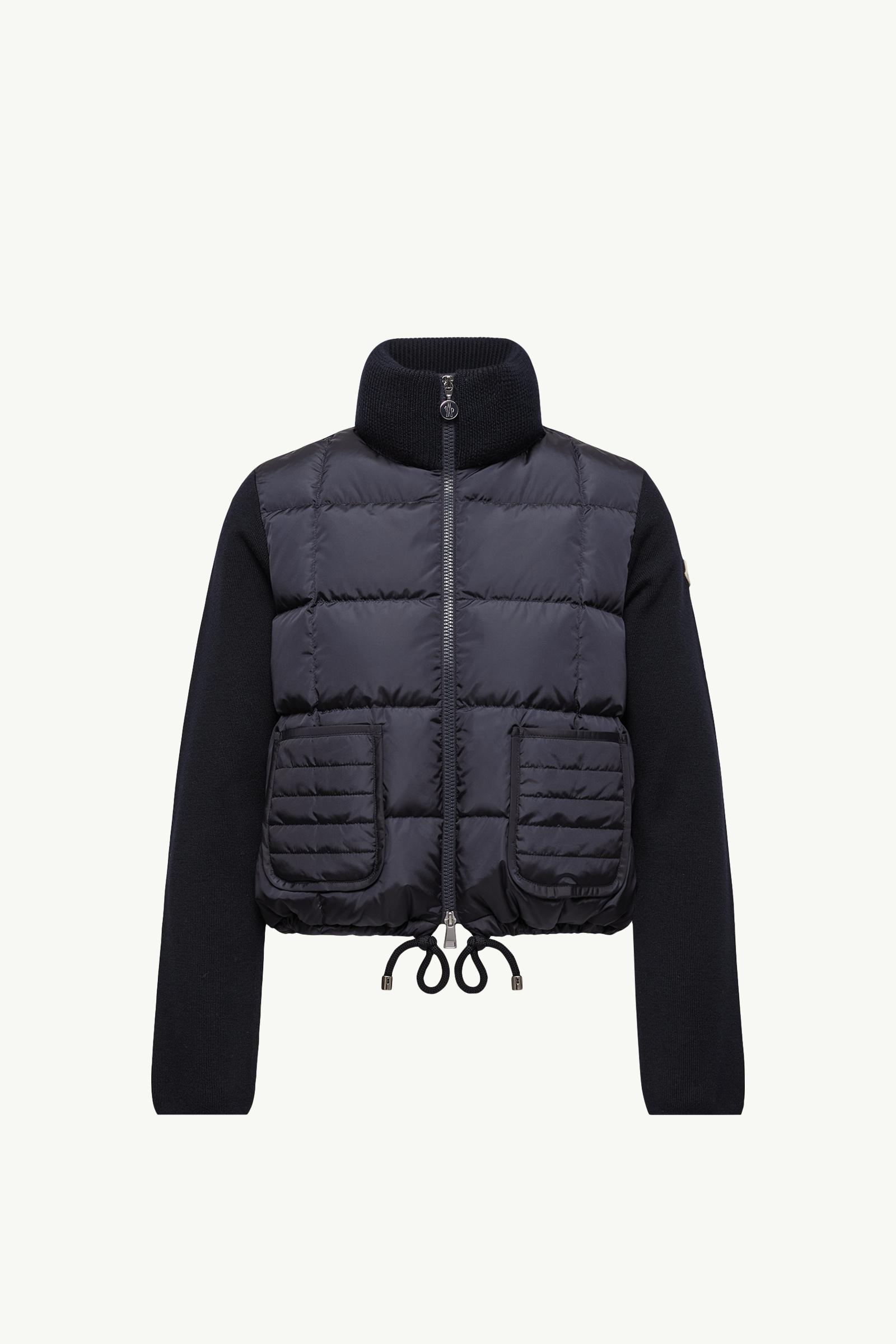 Navy Blue Square-Quilted Padded Wool Zip-Up Cardigan