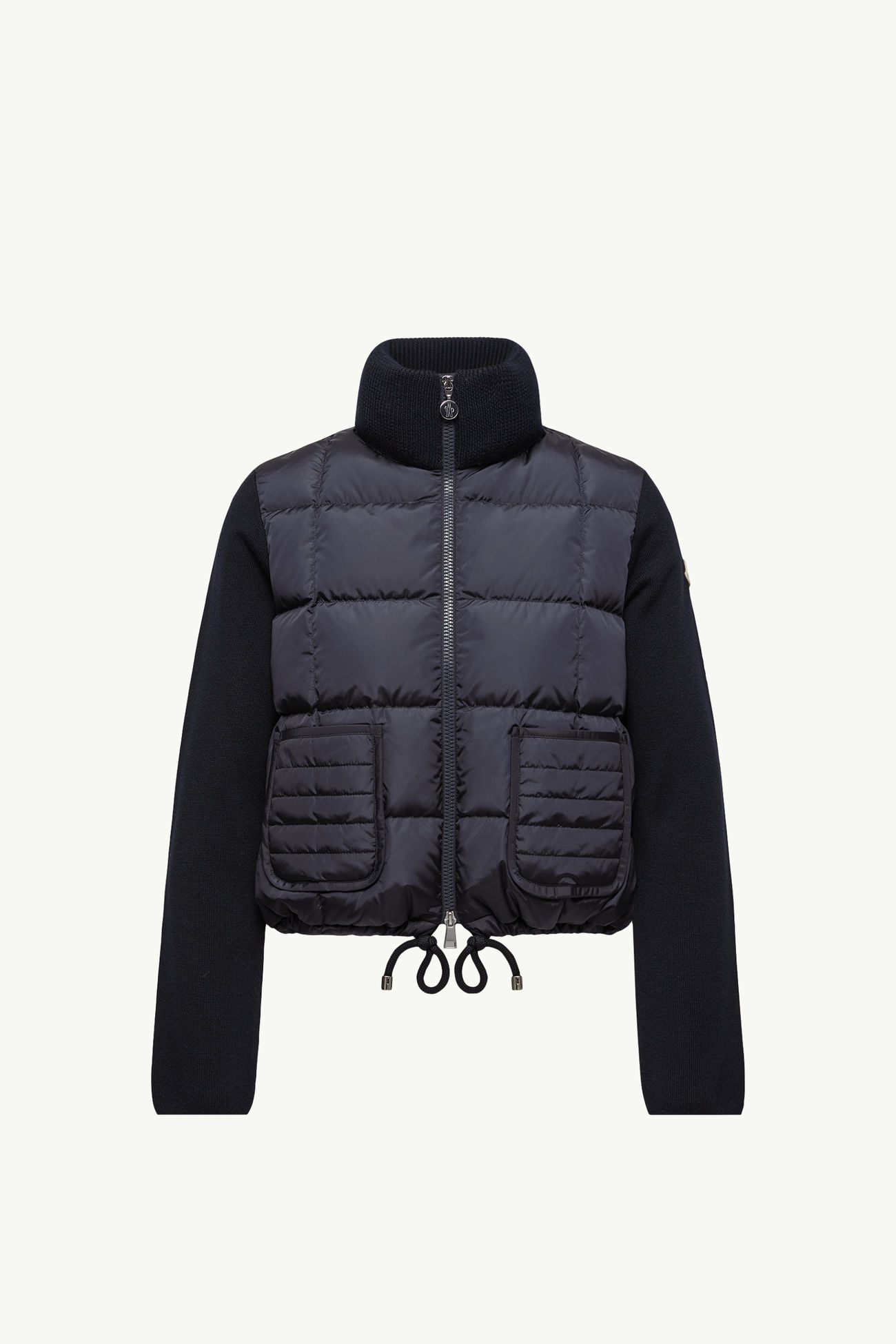 스퀘어 퀼팅 패딩 울 집업 카디건 여성 네이비 블루 Moncler 2
