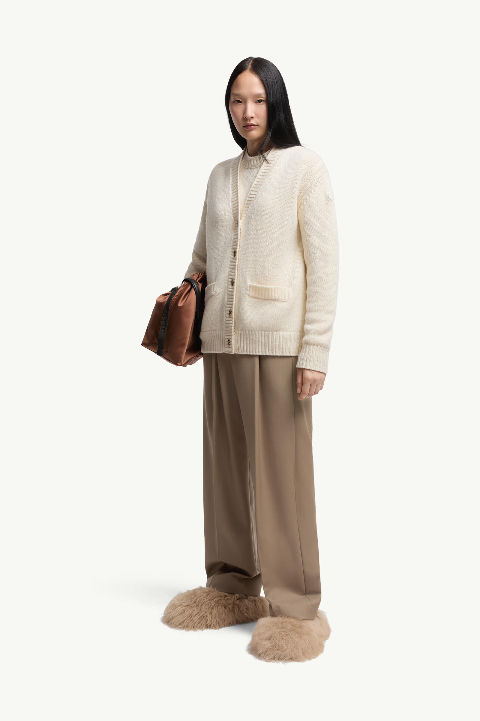 Cardigan à col en V en laine et cachemire Femmes Blanc Moncler 0