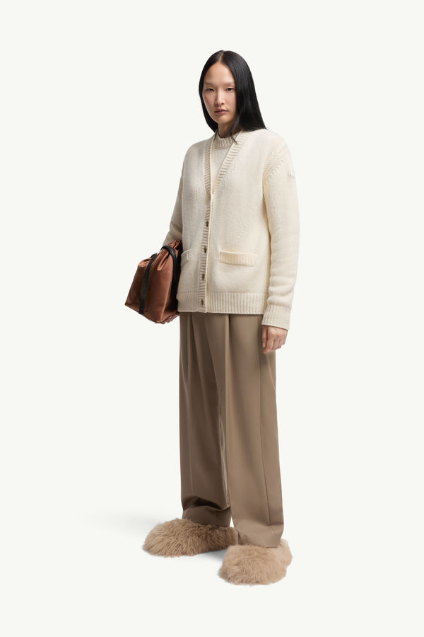 Strickjacke aus Wolle und Kaschmir mit V-Ausschnitt Damen Weiß Moncler 0