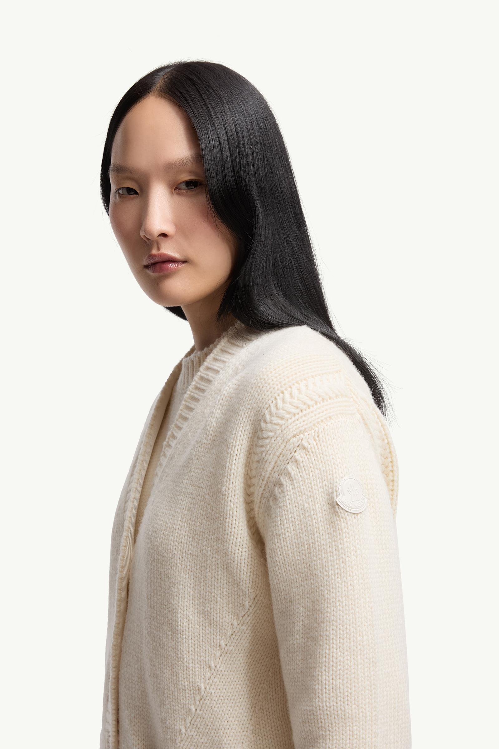 Cardigan à col en V en laine et cachemire Femmes Blanc Moncler 1