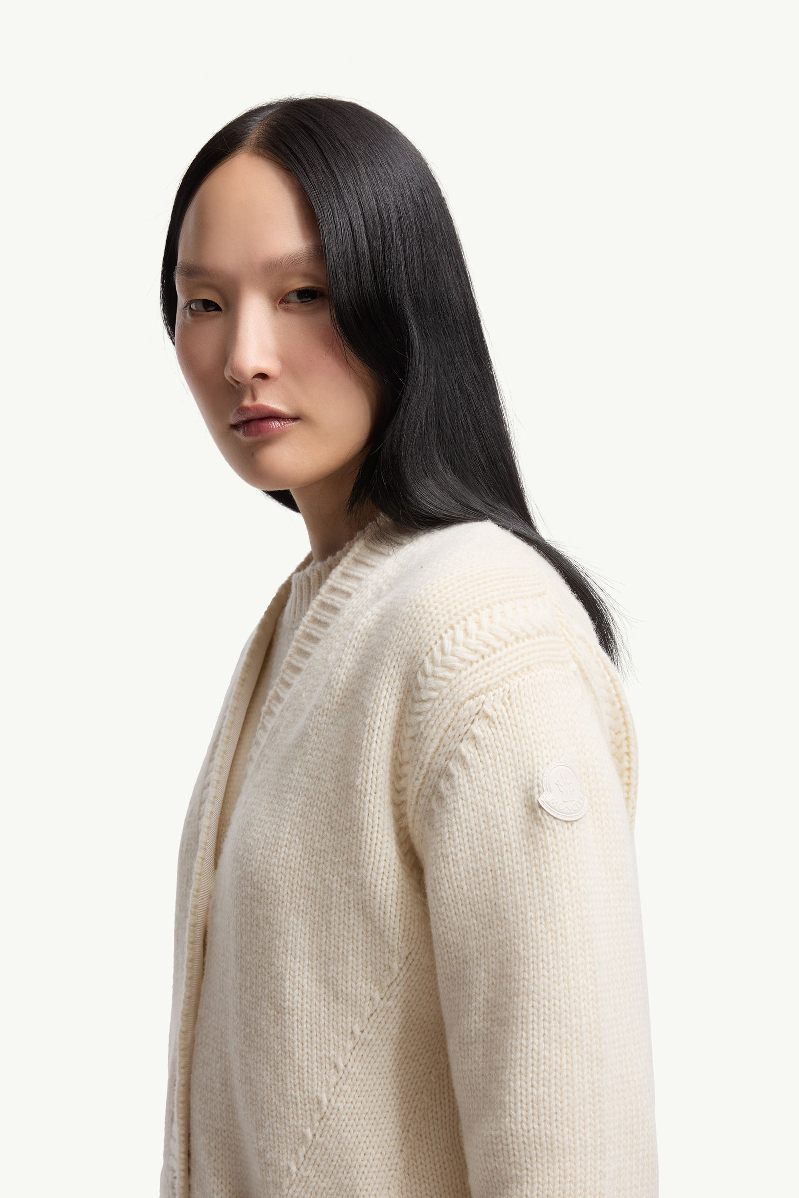 Cardigan à col en V en laine et cachemire Femmes Blanc Moncler 1