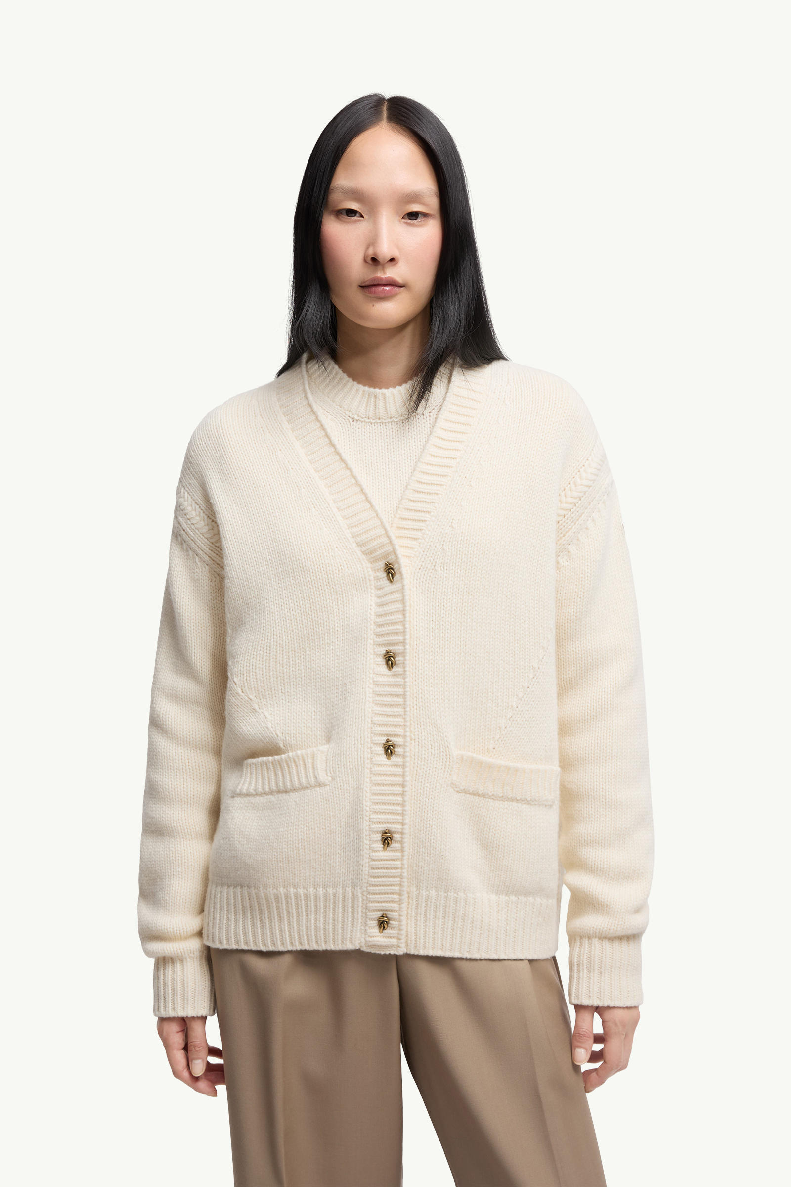 Cardigan à col en V en laine et cachemire Femmes Blanc Moncler 3