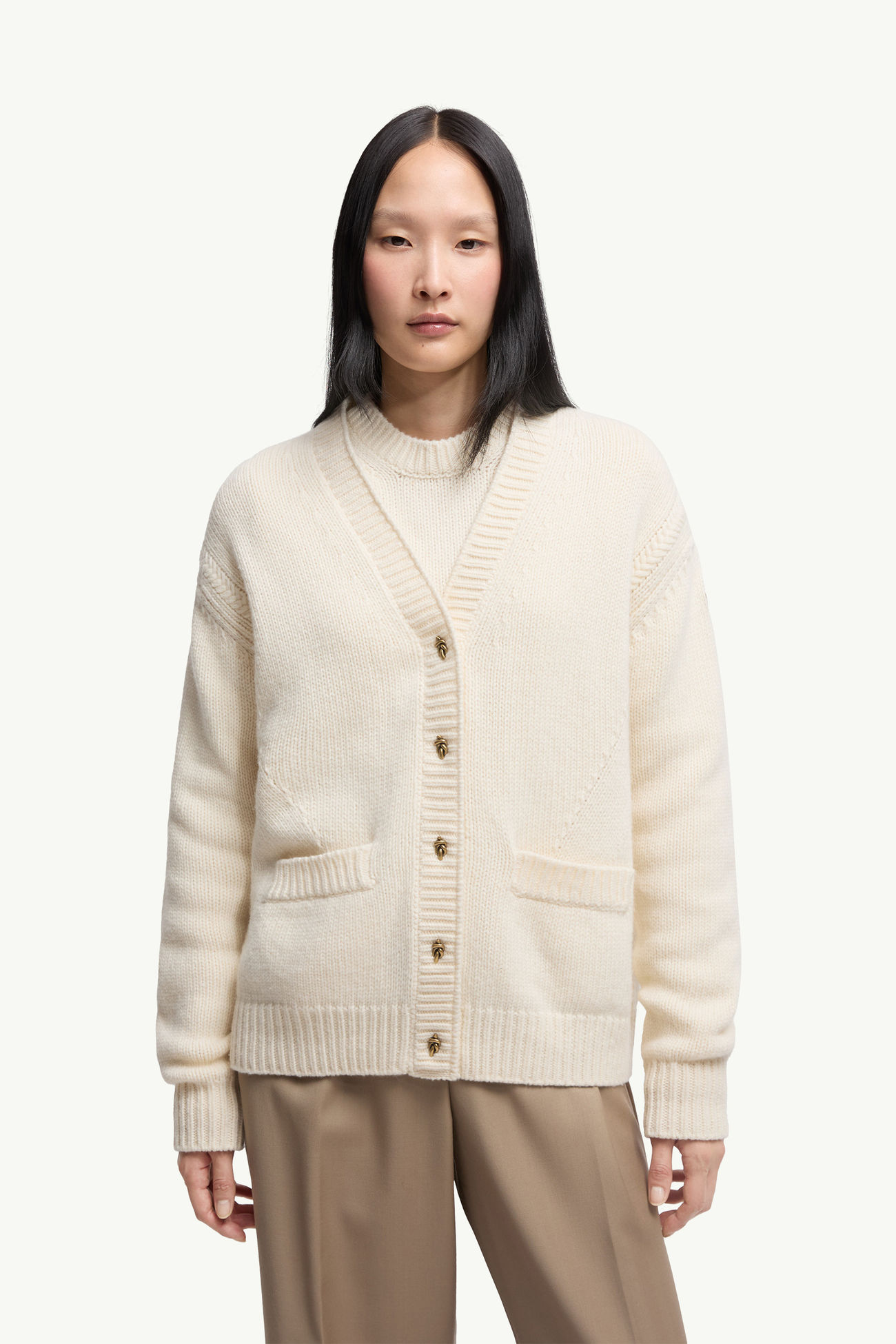 羊毛羊絨V領開襟毛衣 女士 白色 Moncler 3