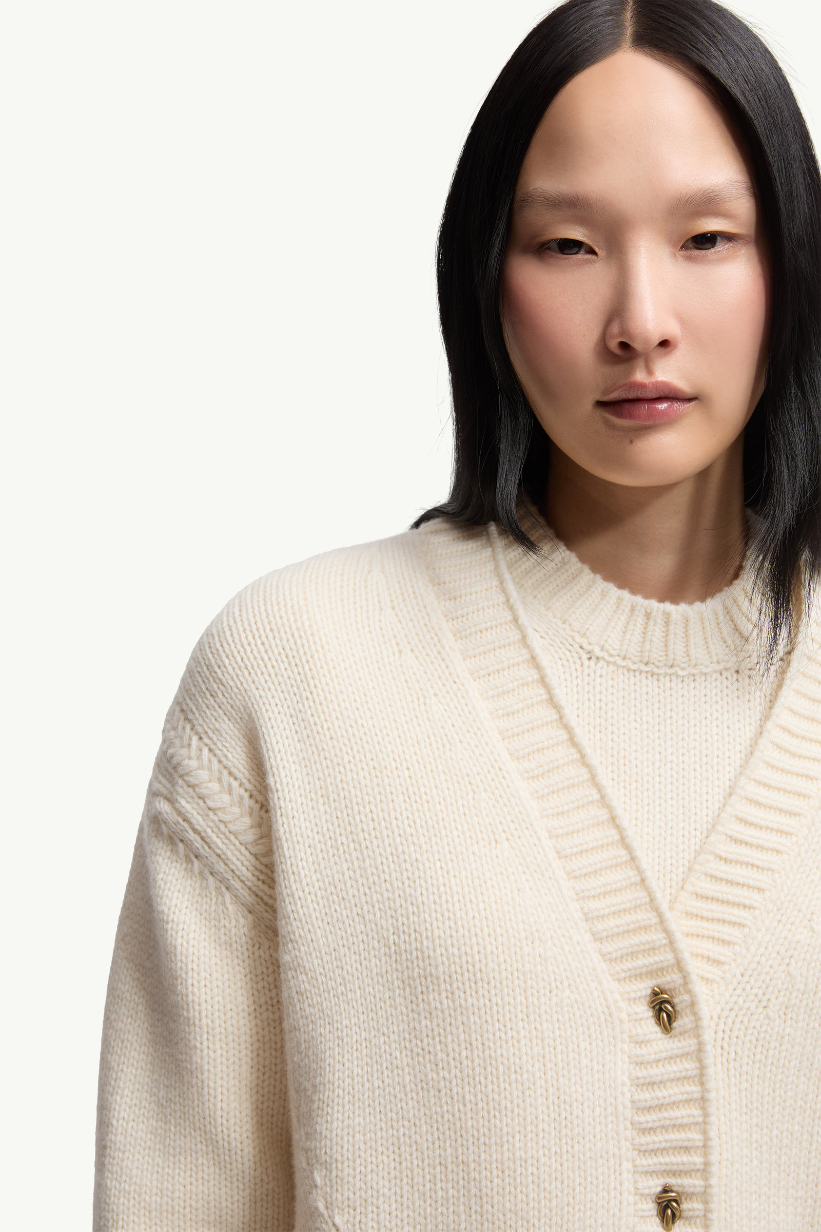 Cardigan à col en V en laine et cachemire Femmes Blanc Moncler 5