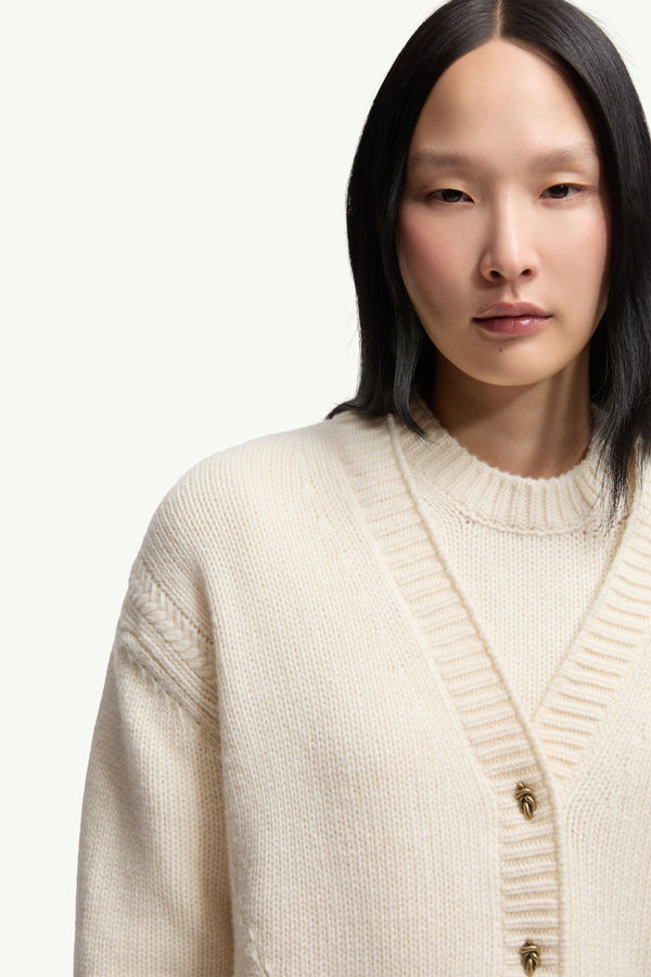 Strickjacke aus Wolle und Kaschmir mit V-Ausschnitt Damen Weiß Moncler 5