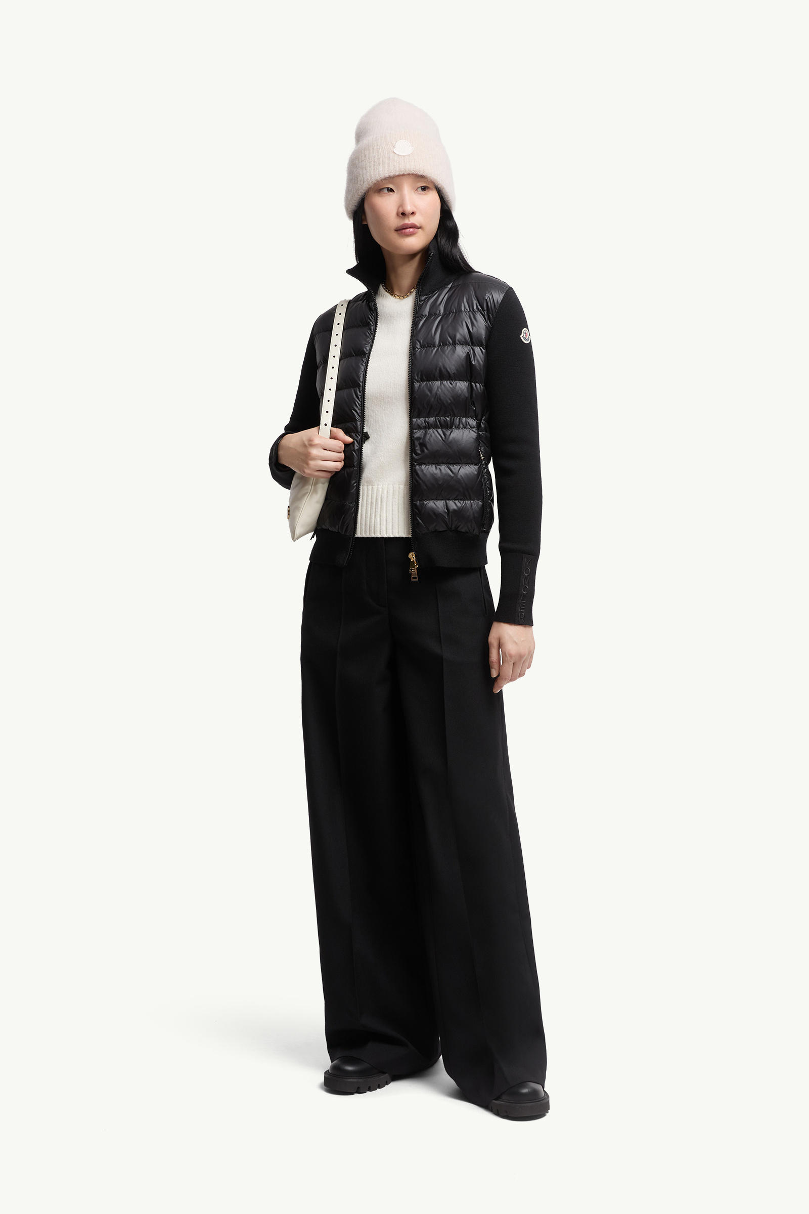 Gepolsterte Strickjacke aus Wolle mit Reißverschluss Schwarz Moncler 0