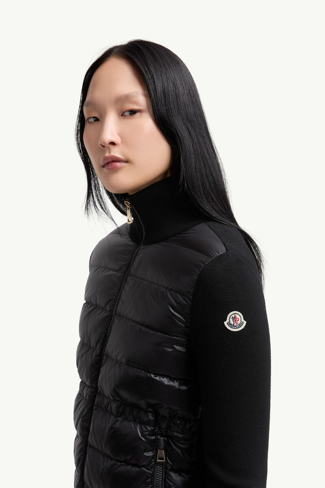 Gepolsterte Strickjacke aus Wolle mit Reißverschluss Schwarz Moncler 1