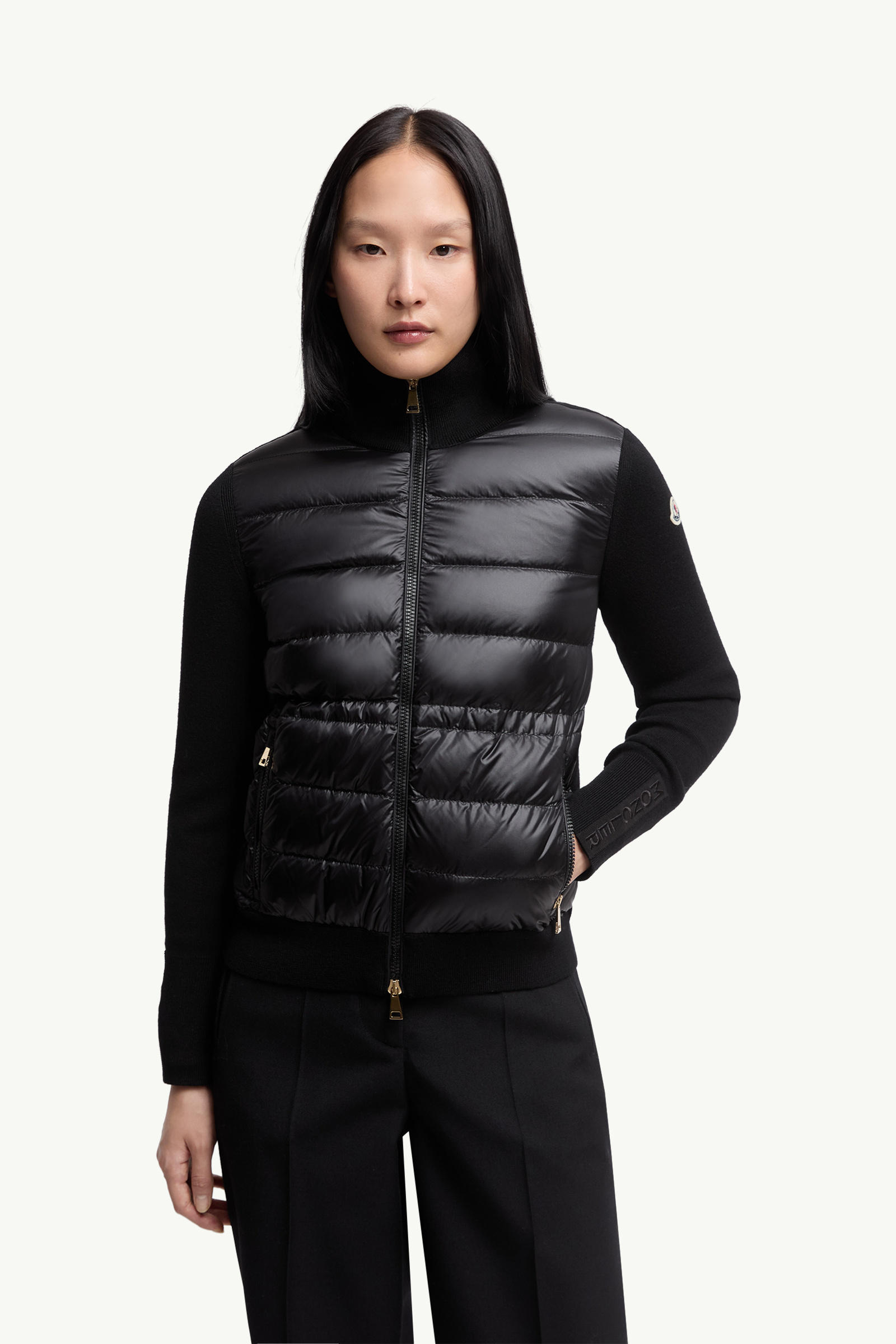 Gepolsterte Strickjacke aus Wolle mit Reißverschluss Schwarz Moncler 3