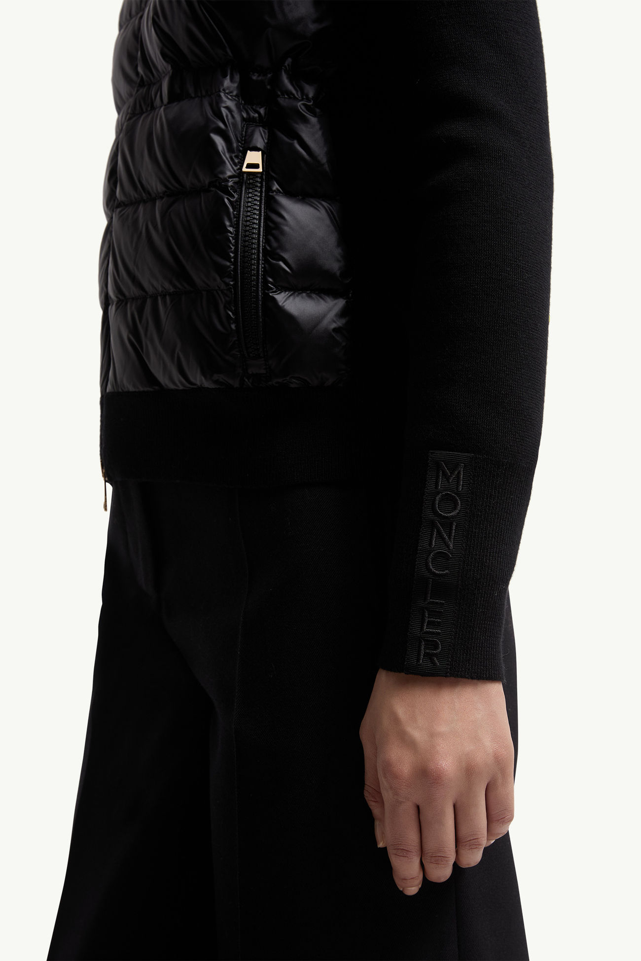 Cardigan imbottito in lana con zip Nero Moncler 5