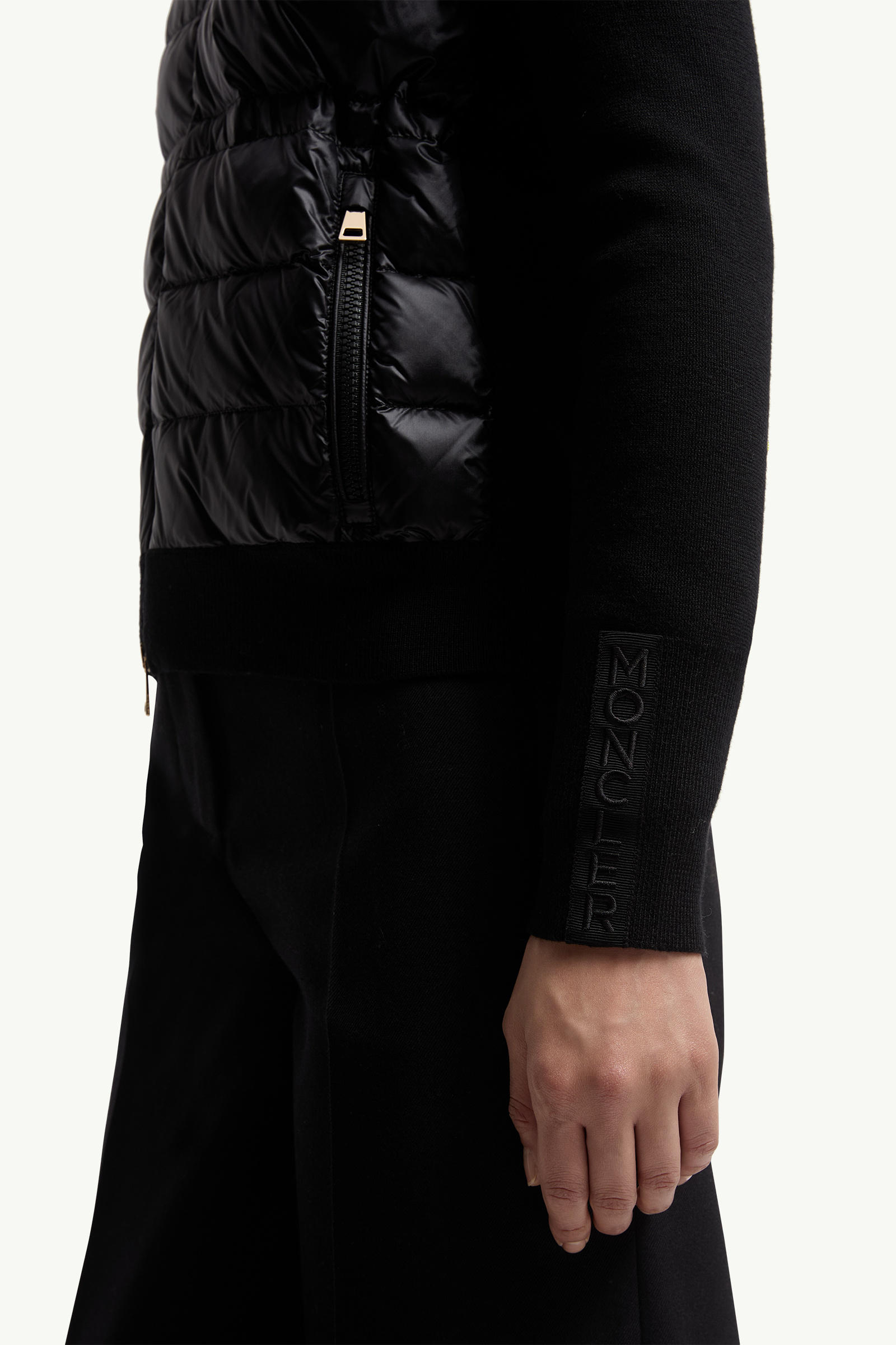 Gepolsterte Strickjacke aus Wolle mit Reißverschluss Schwarz Moncler 5