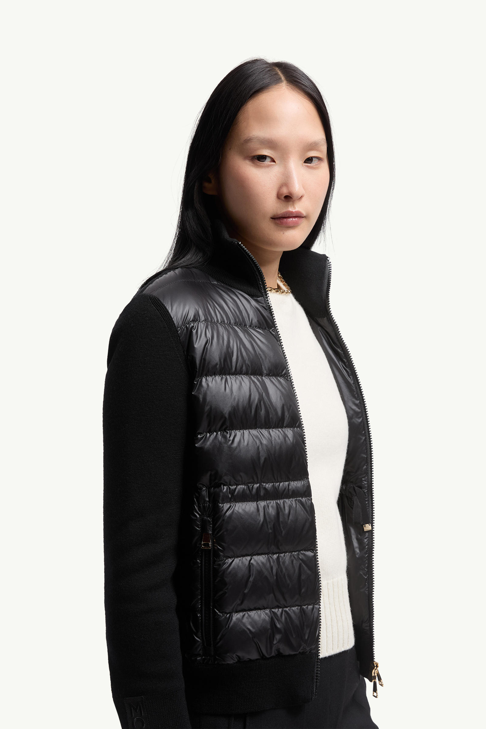 Gepolsterte Strickjacke aus Wolle mit Reißverschluss Schwarz Moncler 6