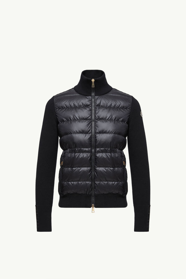 Cardigan zippé matelassé en laine Noir Moncler 2