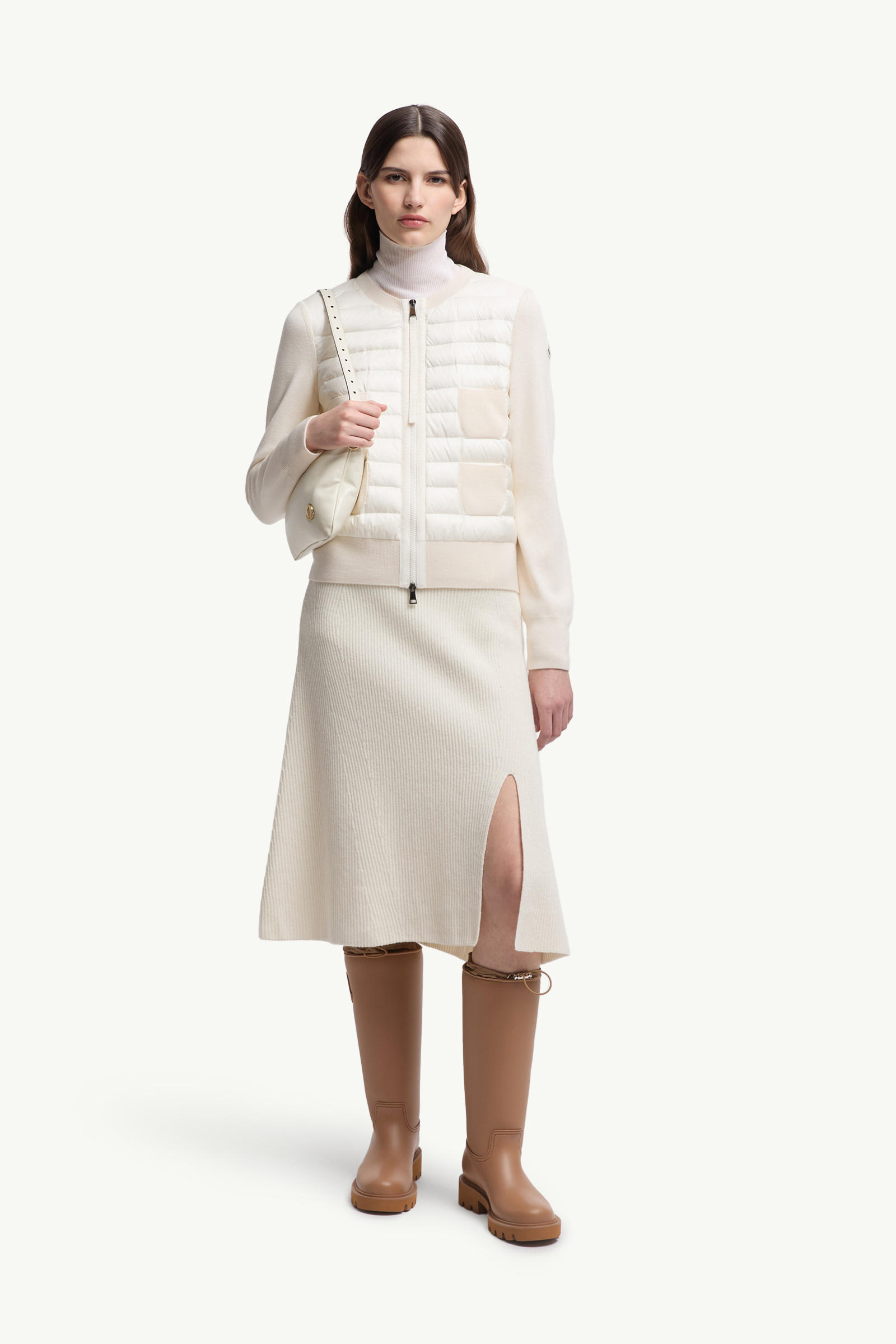 Cardigan zippé matelassé en laine Femmes Blanc Moncler 0