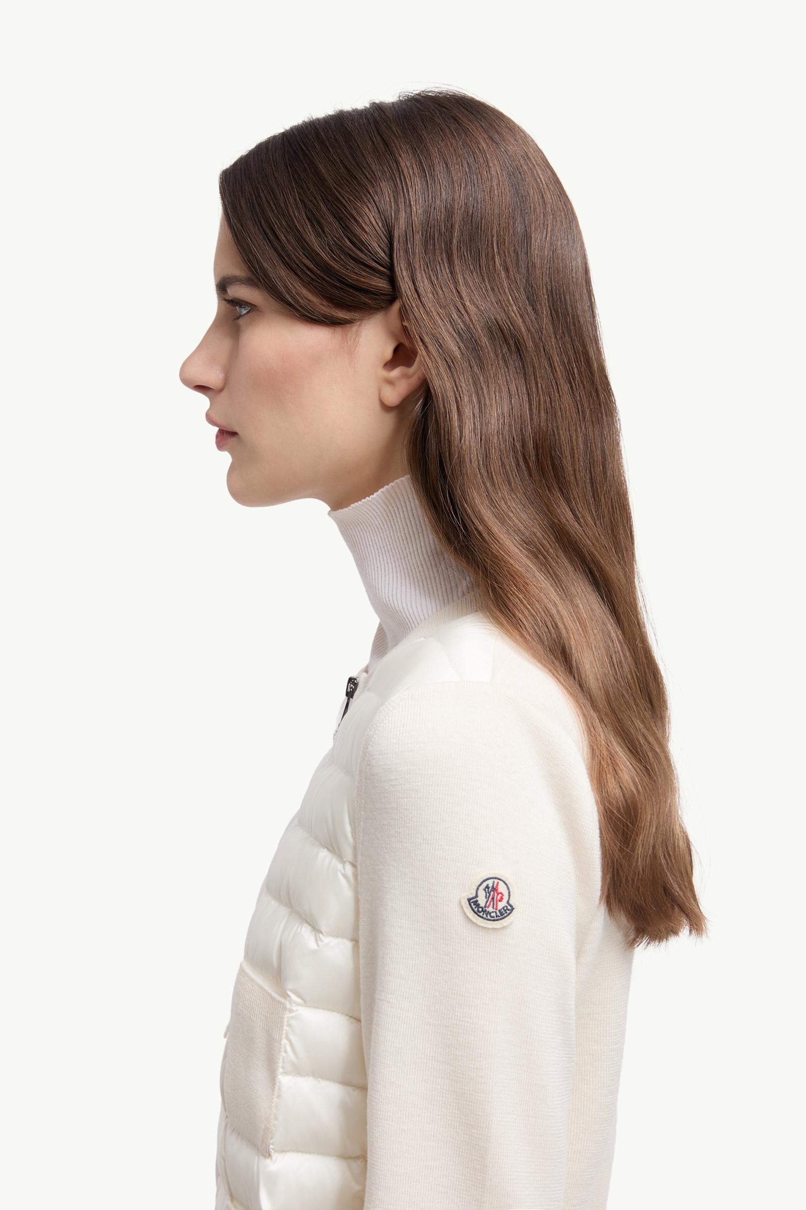 Cardigan zippé matelassé en laine Femmes Blanc Moncler 1