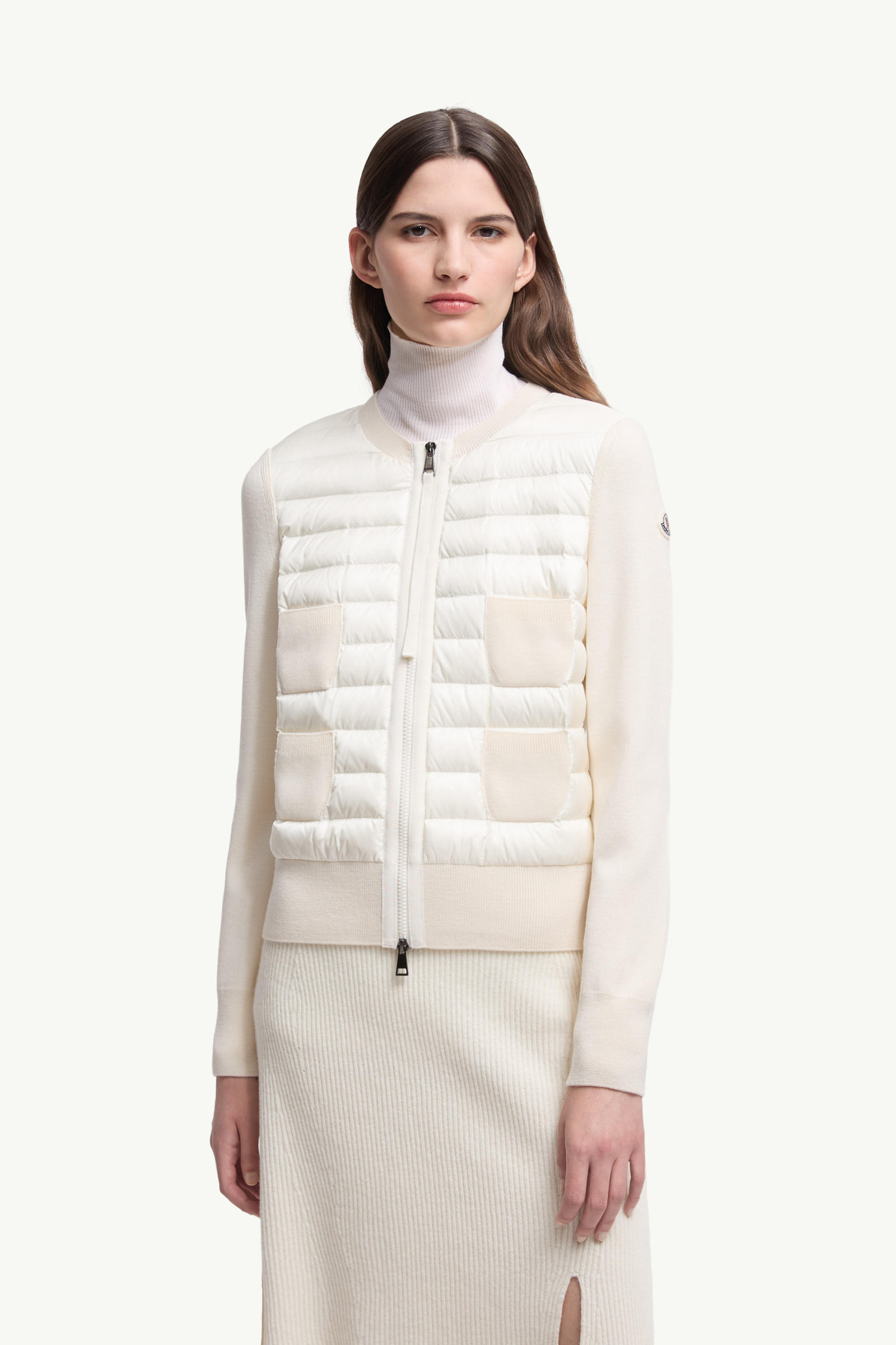 Cardigan zippé matelassé en laine Femmes Blanc Moncler 3