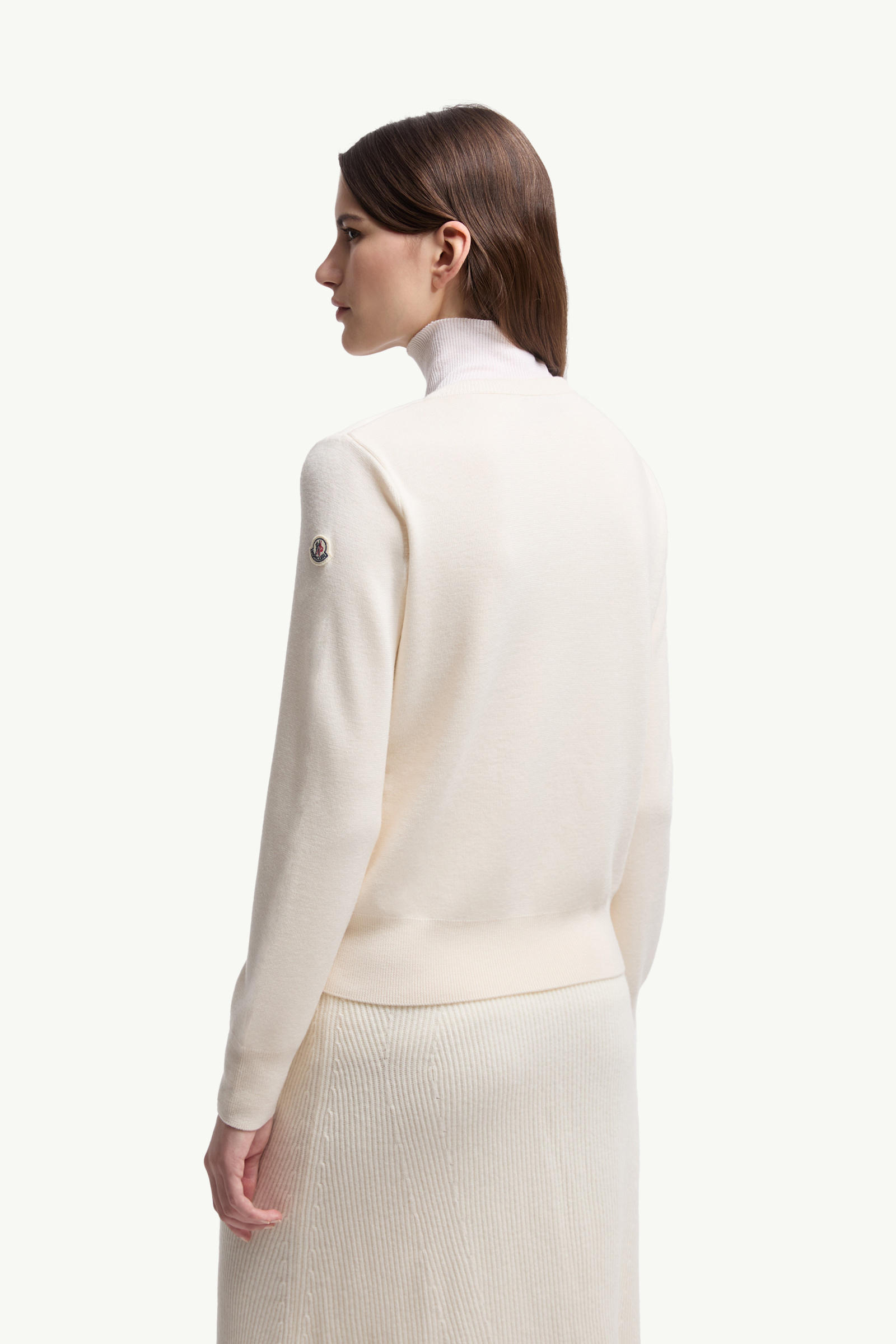 Cardigan zippé matelassé en laine Femmes Blanc Moncler 4