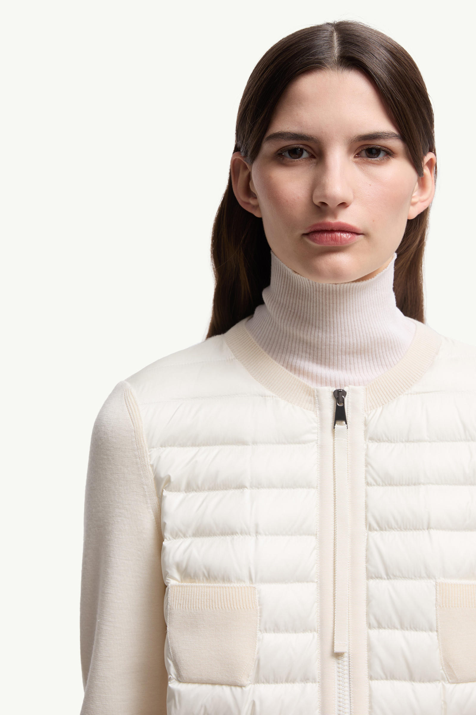 Cardigan zippé matelassé en laine Femmes Blanc Moncler 5