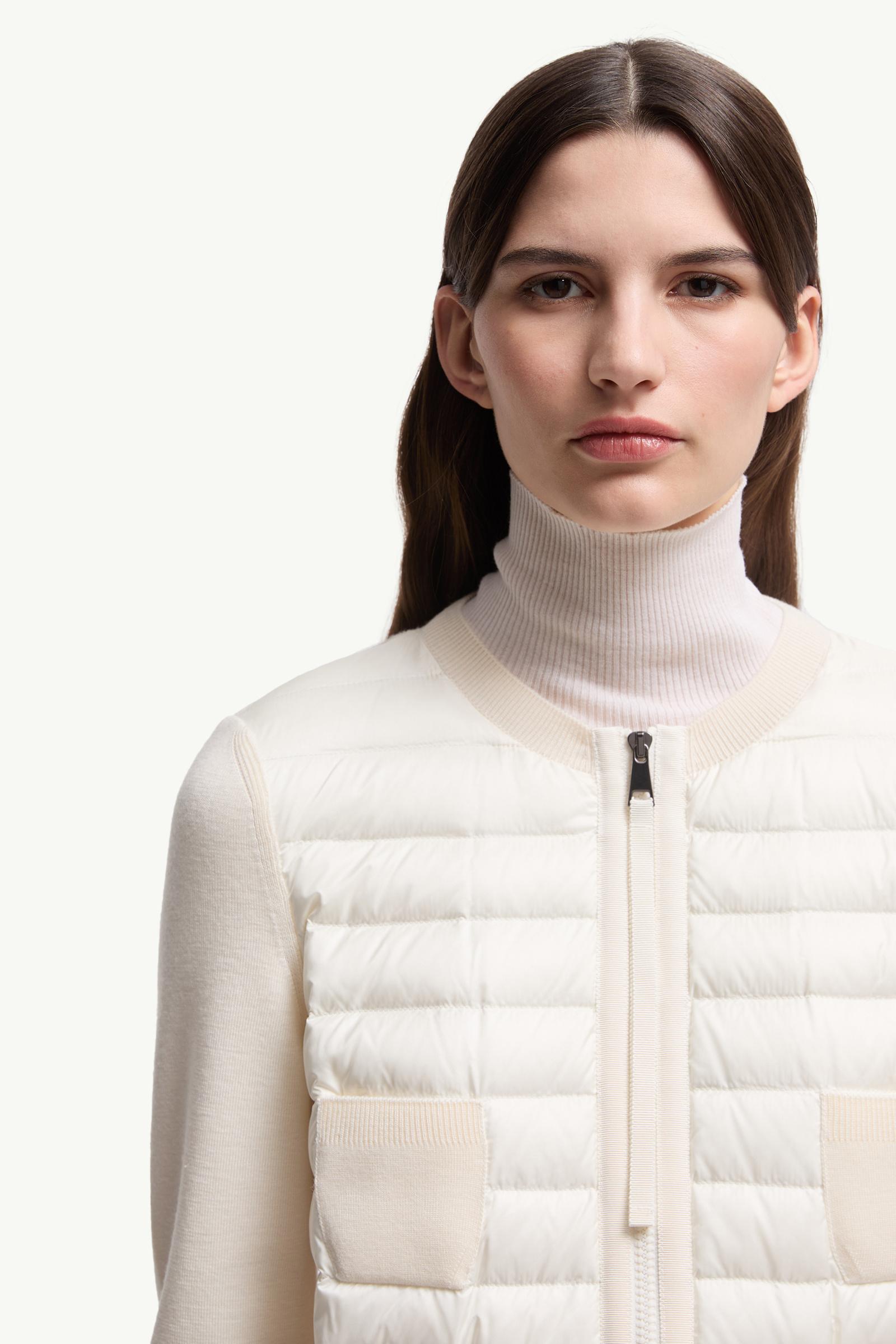 White Padded Wool Zip-Up Cardigan - Sweaters & Cardigans for Women