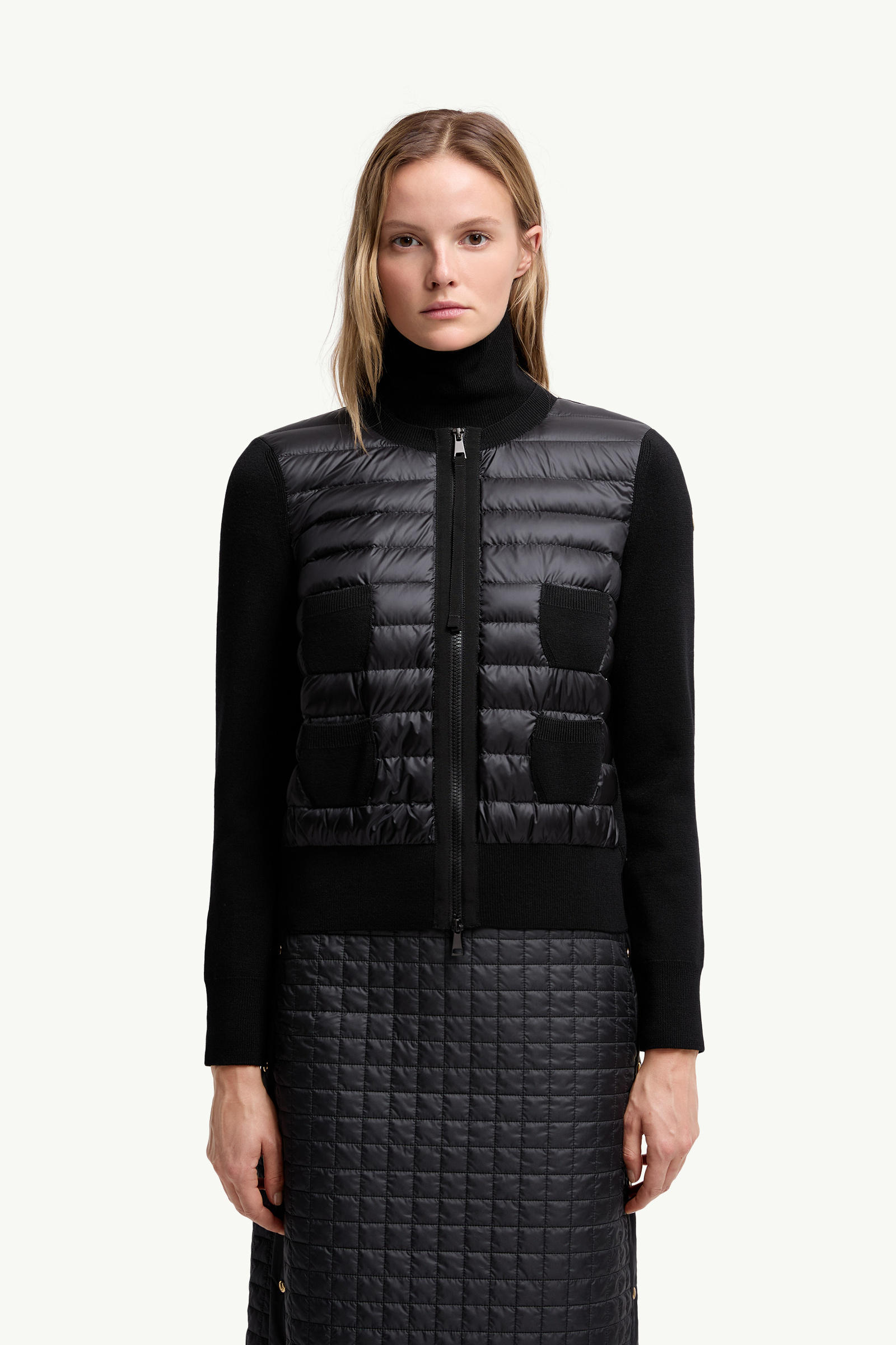 Padded Wool Zip-Up Cardigan Women Black Moncler 3