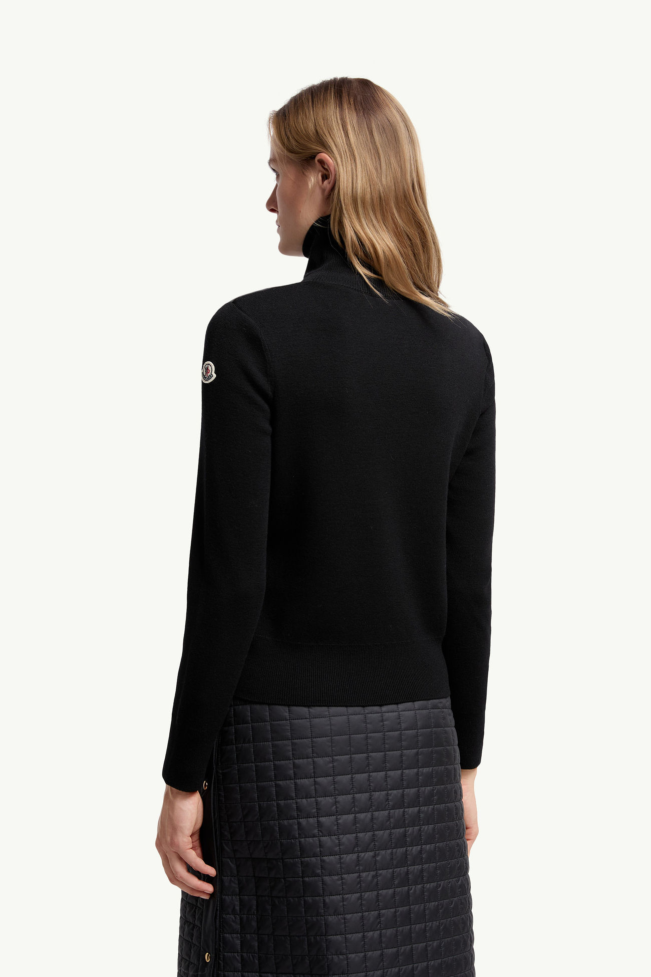 Wattierte Strickjacke aus Wolle mit Reißverschluss Damen Schwarz Moncler 4