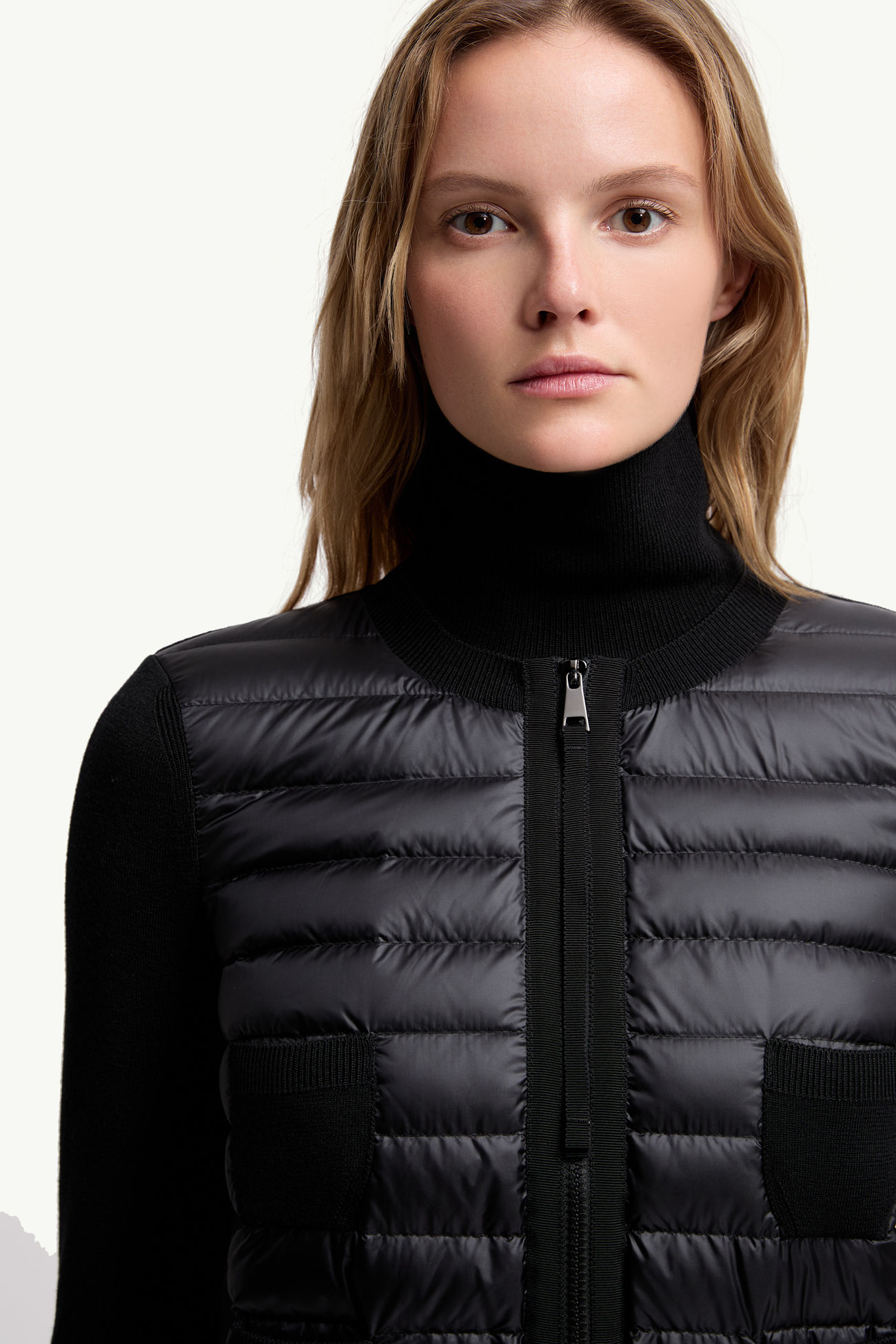 Wattierte Strickjacke aus Wolle mit Reißverschluss Damen Schwarz Moncler 5