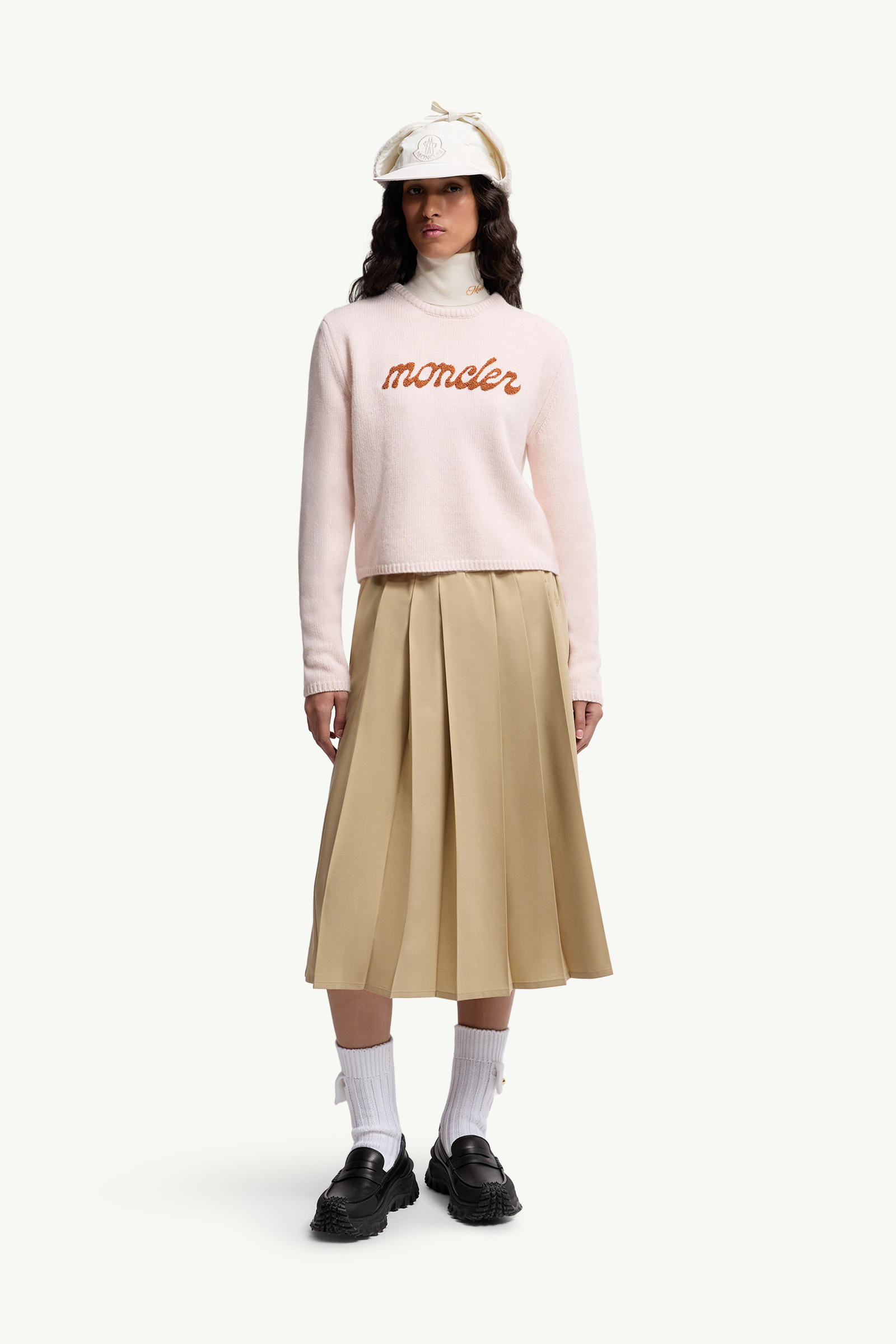 Embroidered Logo Wool & Cashmere Sweater Women Light Pink Moncler 0