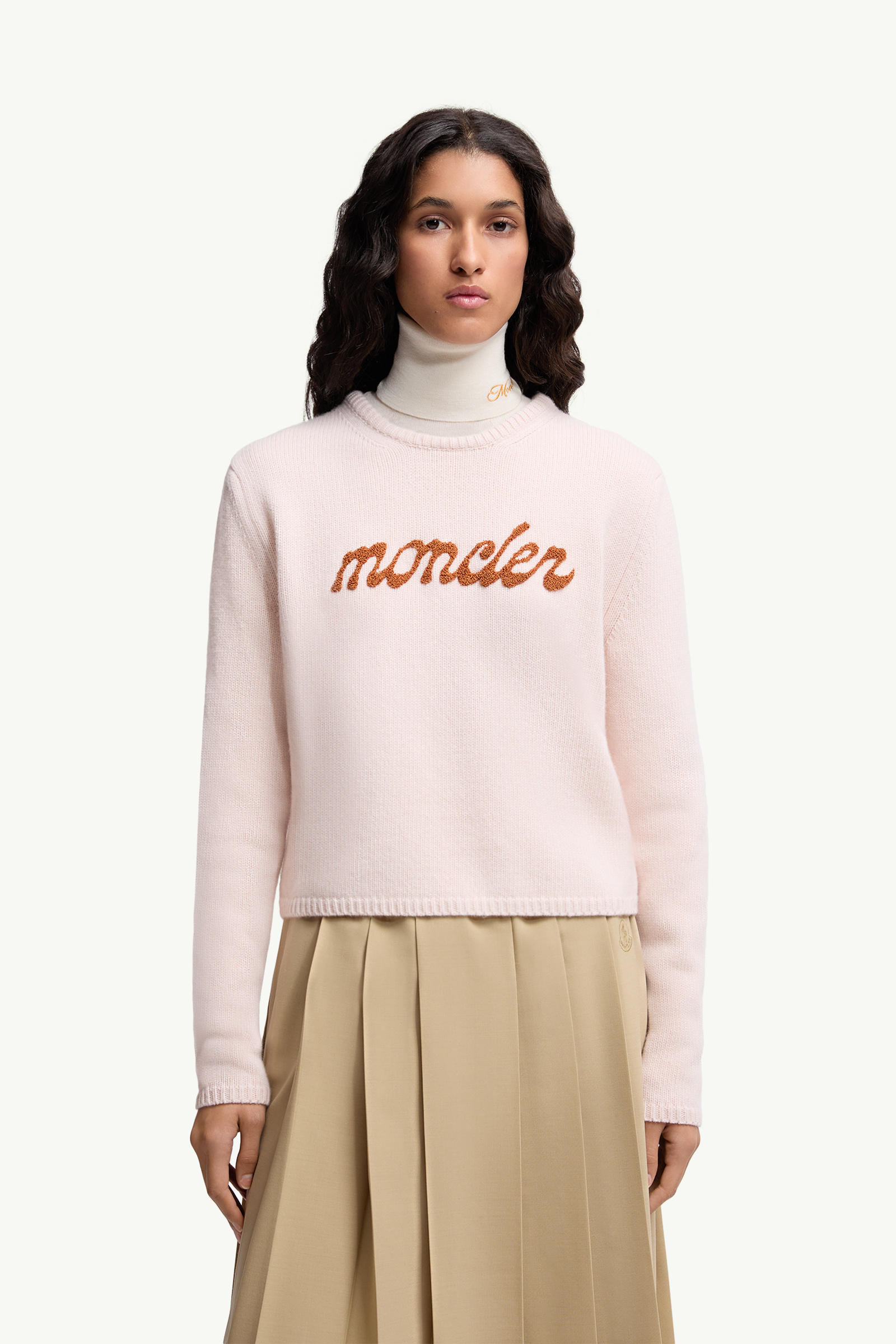 Embroidered Logo Wool & Cashmere Sweater Women Light Pink Moncler 3