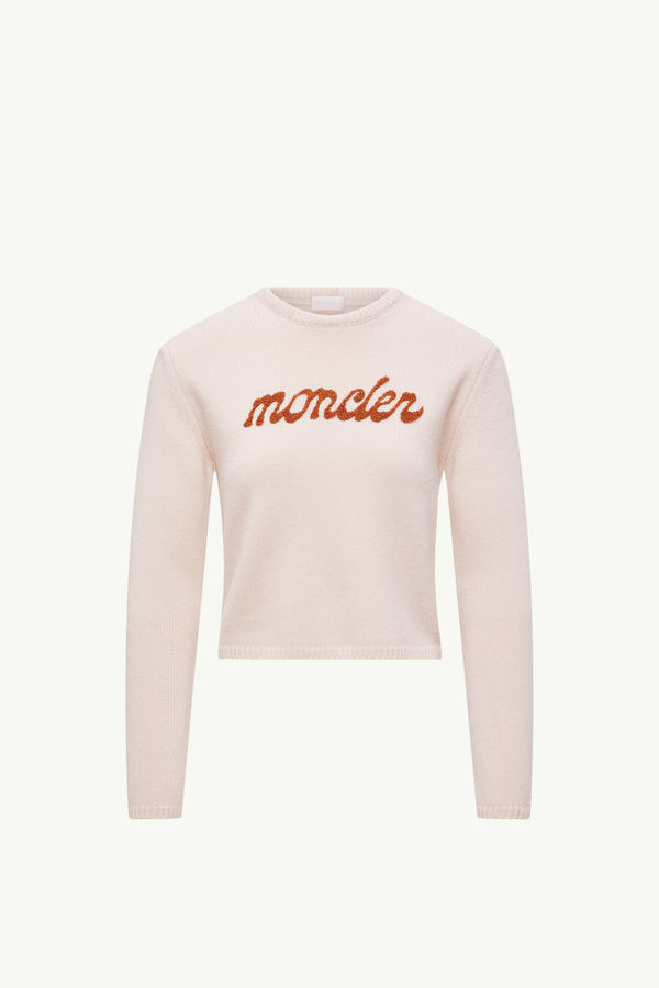 Embroidered Logo Wool & Cashmere Sweater Women Light Pink Moncler 2
