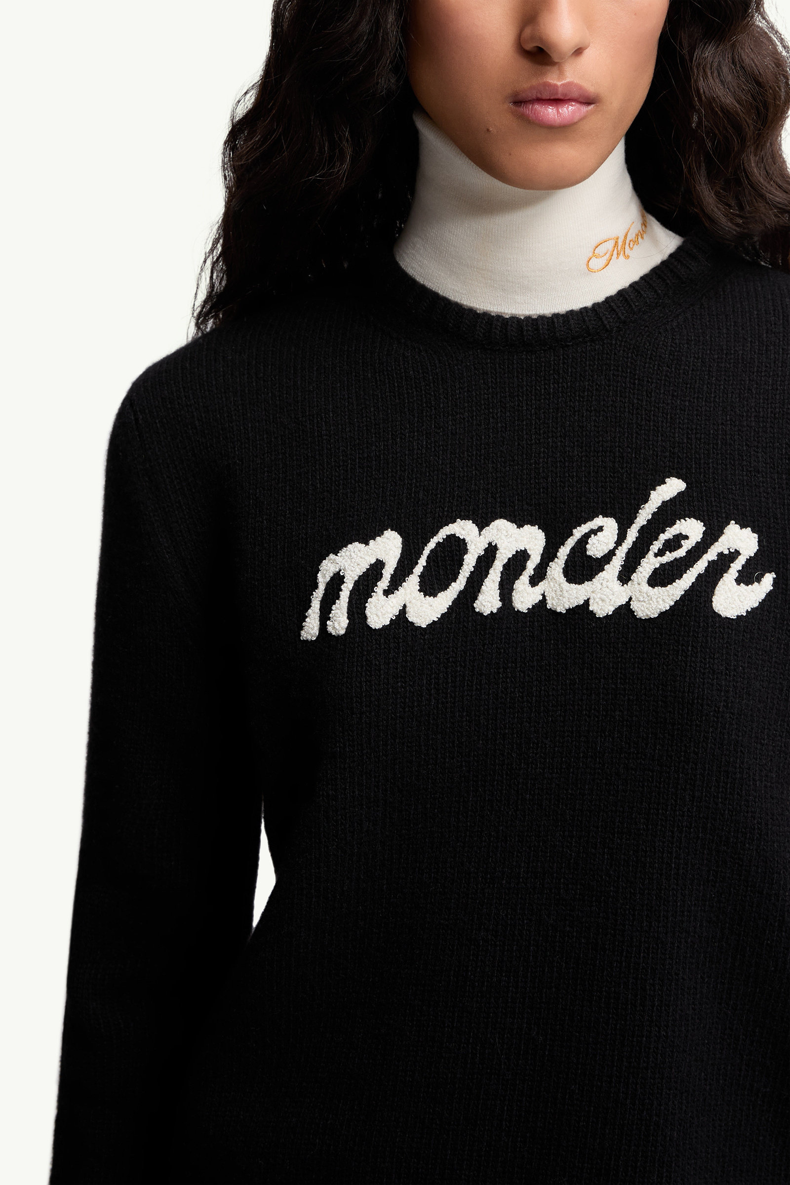 Embroidered Logo Wool & Cashmere Sweater Women Black Moncler 5