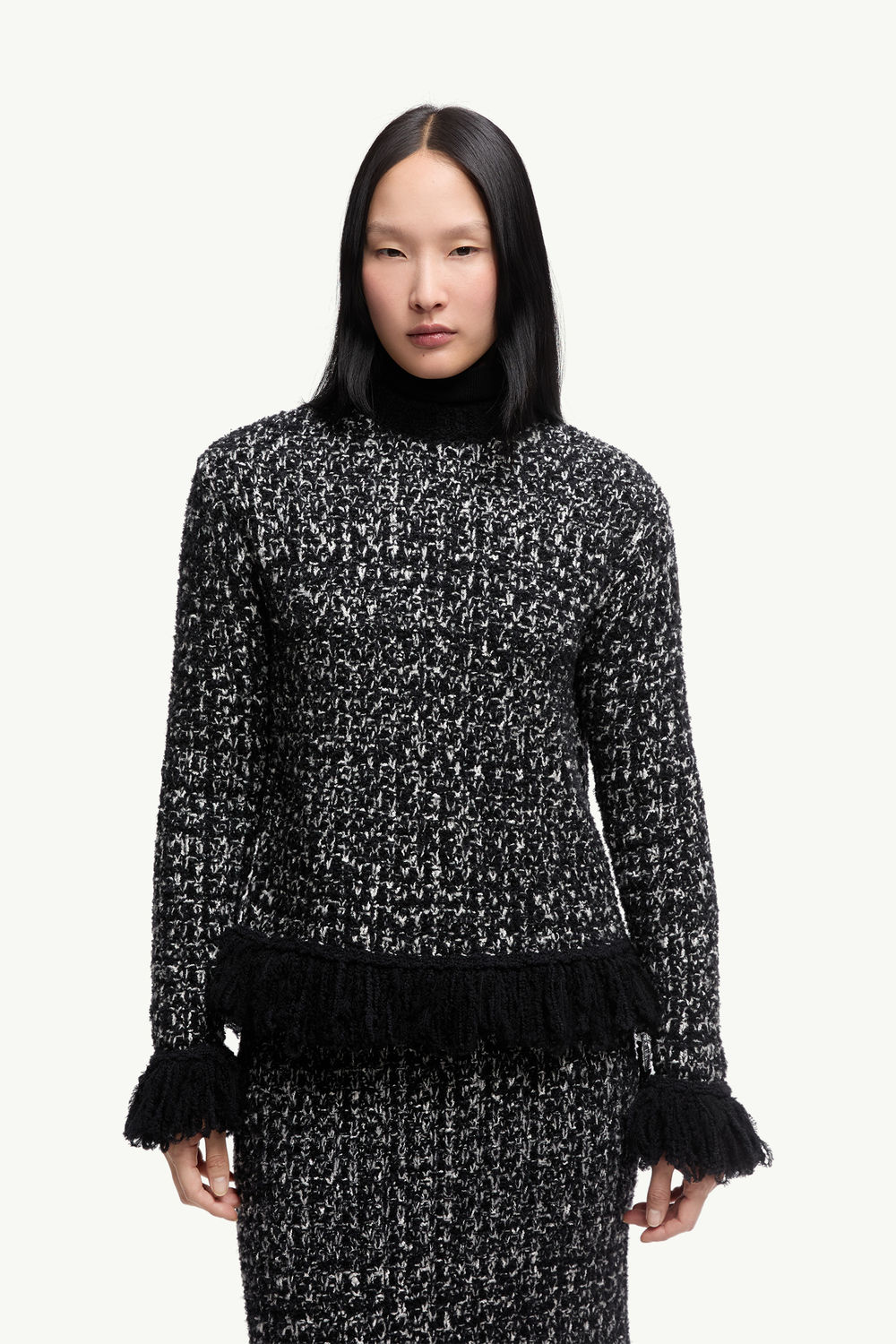 Fringe-Trim Wool Blend Jumper Women Black Moncler 3