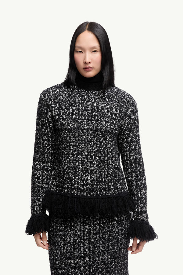Fringe-Trim Wool Blend Jumper Women Black Moncler 3