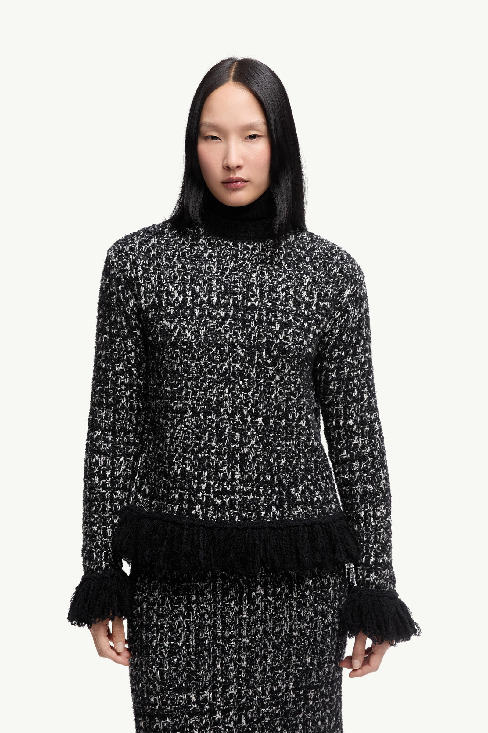 Fringe-Trim Wool Blend Jumper Women Black Moncler 3